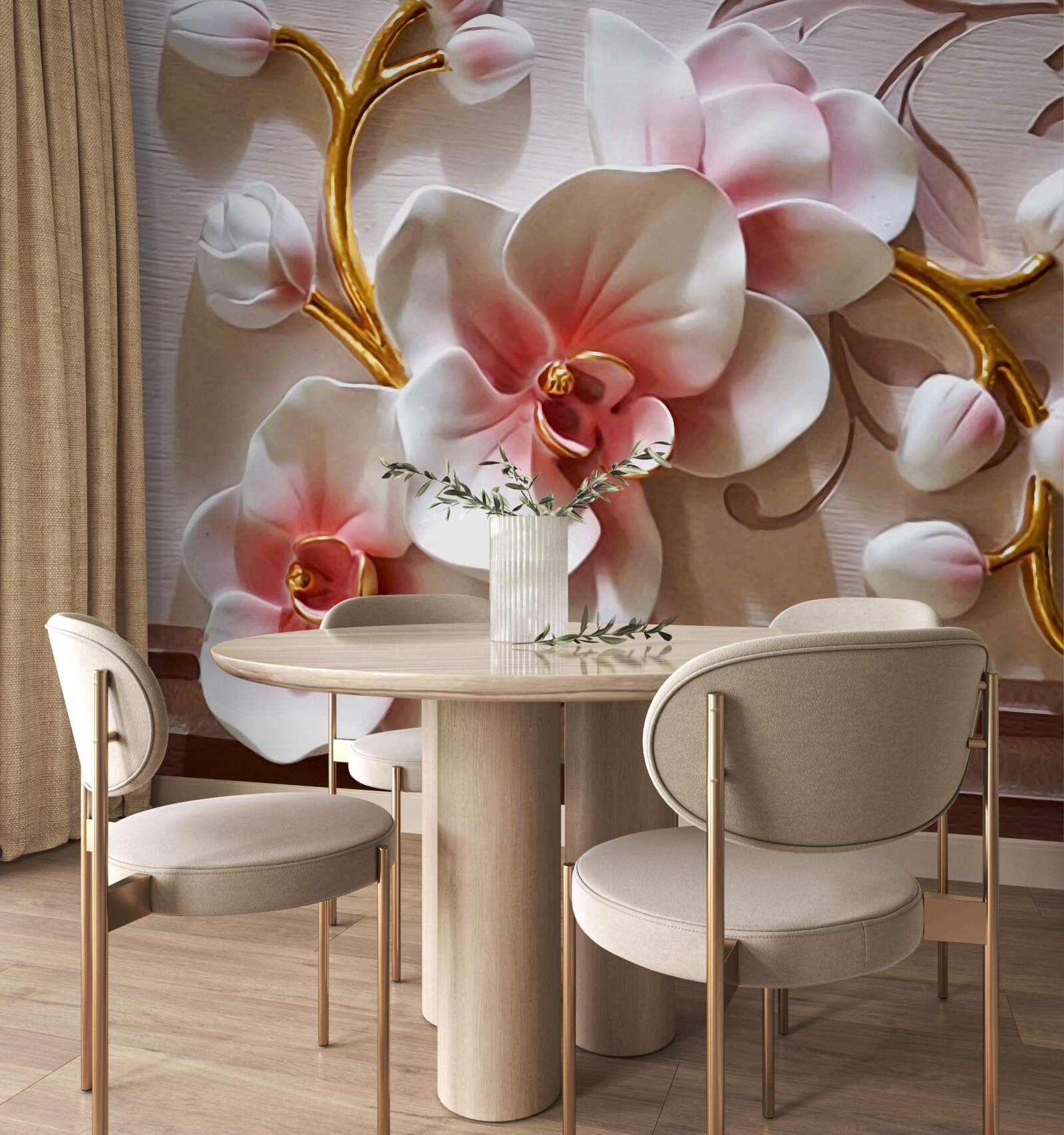 Papier peint orchidées blanches avec motifs mortels texturés