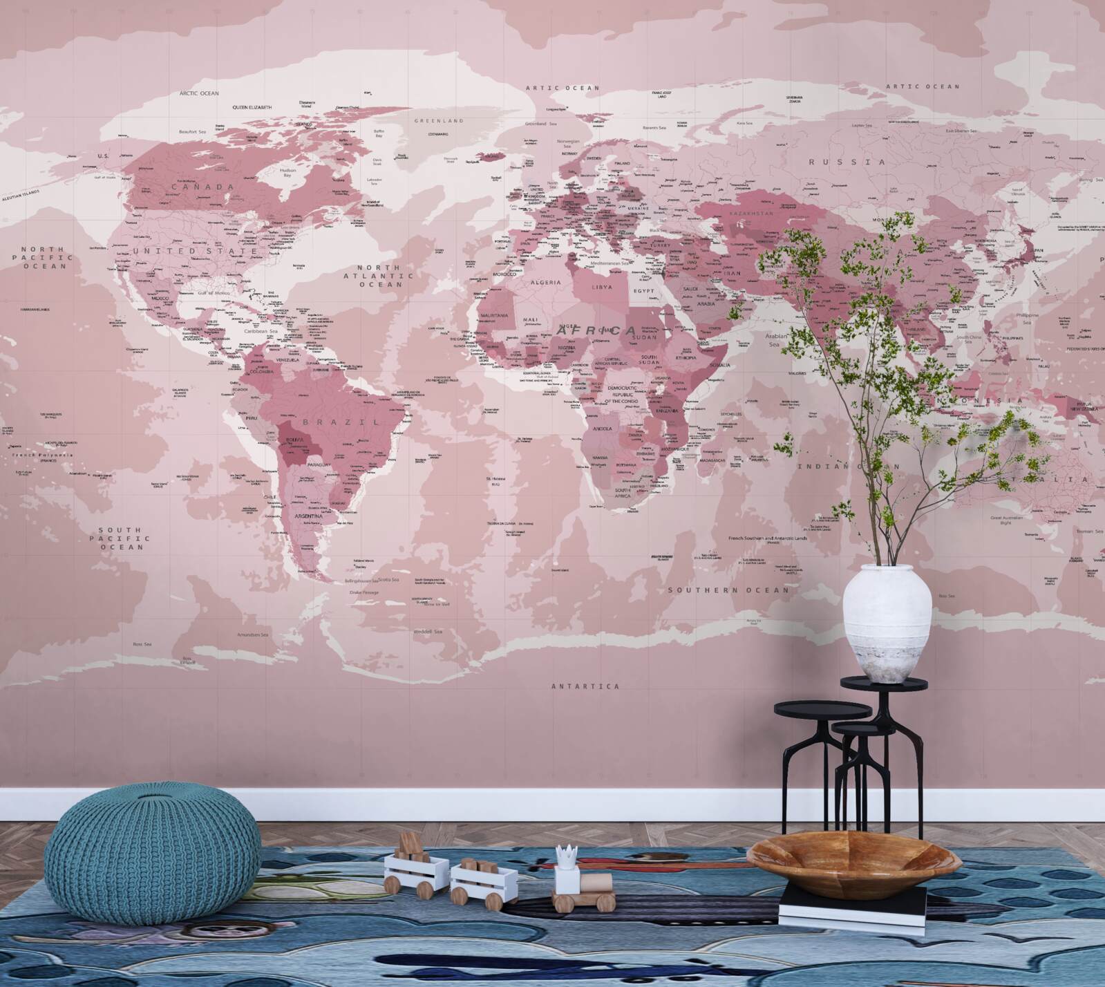 Papier peint carte géographique standard en rose