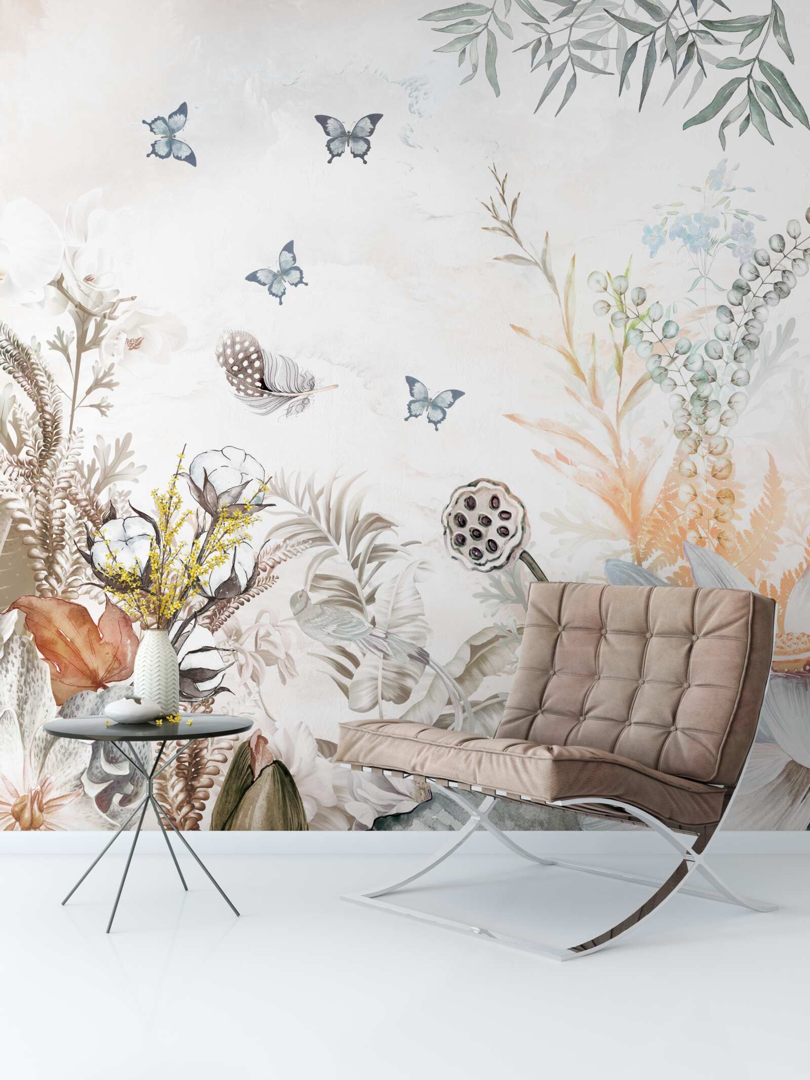 Papier peint papillons et forêts tropicales en fleurs