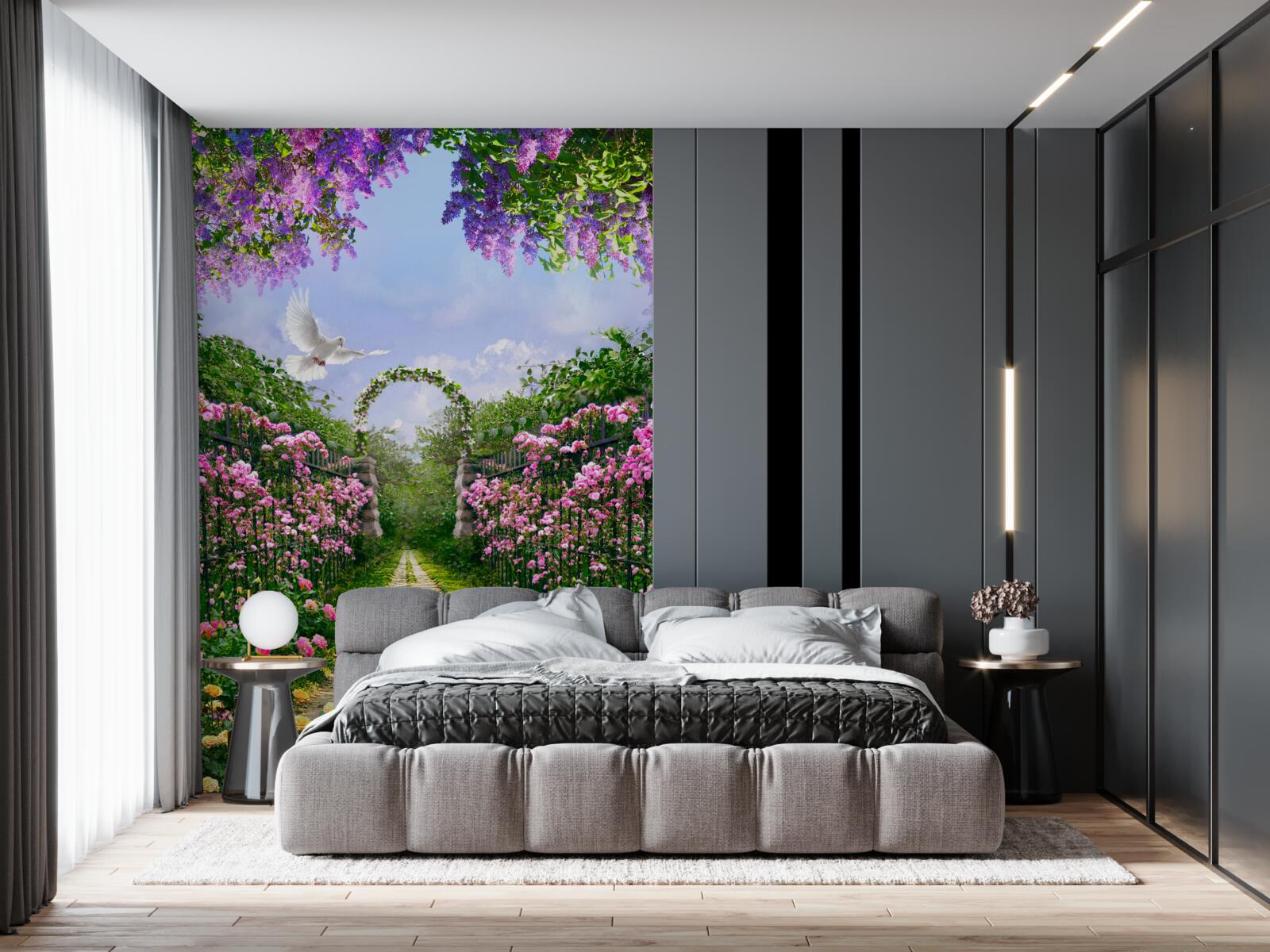 Papier peint un pittoresque tunnel de fleurs qui s'anime en été