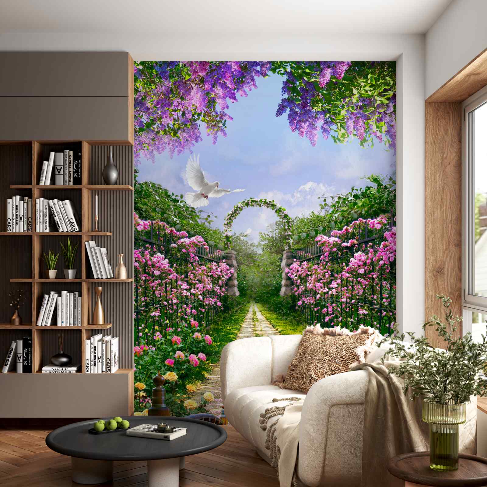 Papier peint un pittoresque tunnel de fleurs qui s'anime en été