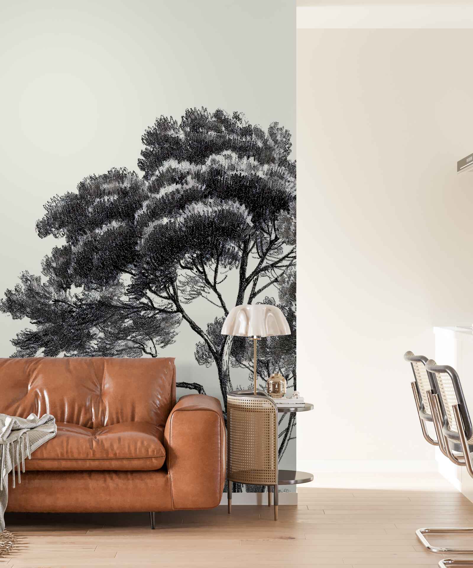 Papier peint bordant densément un grand arbre boisé