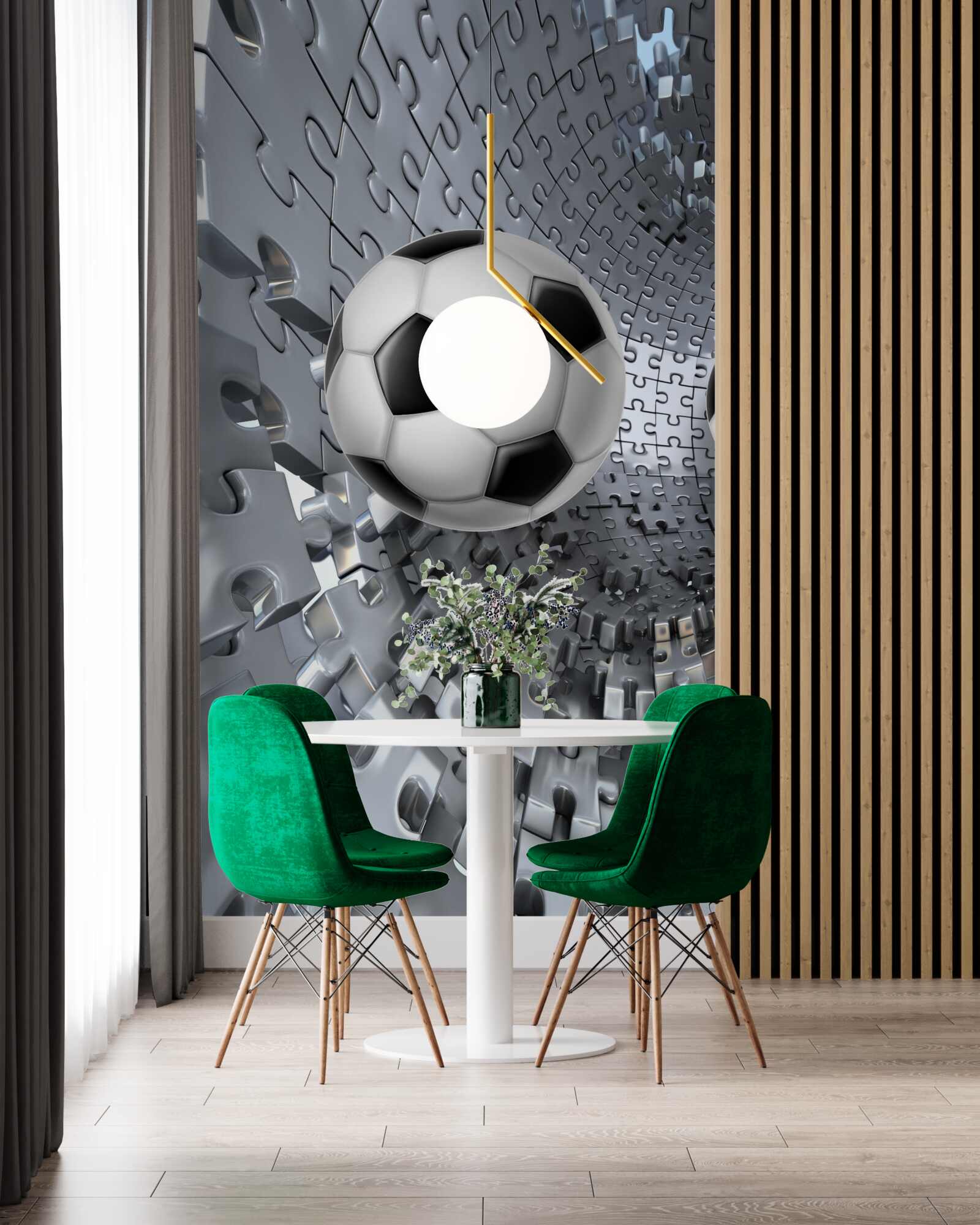 Papier peint des fragments de la mosaïque de vortex entourent un ballon de football