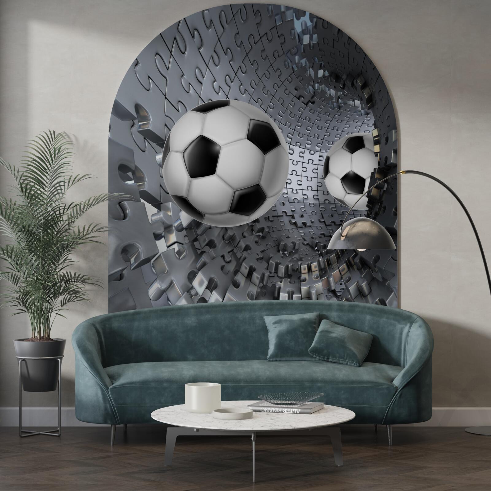 Papier peint des fragments de la mosaïque de vortex entourent un ballon de football