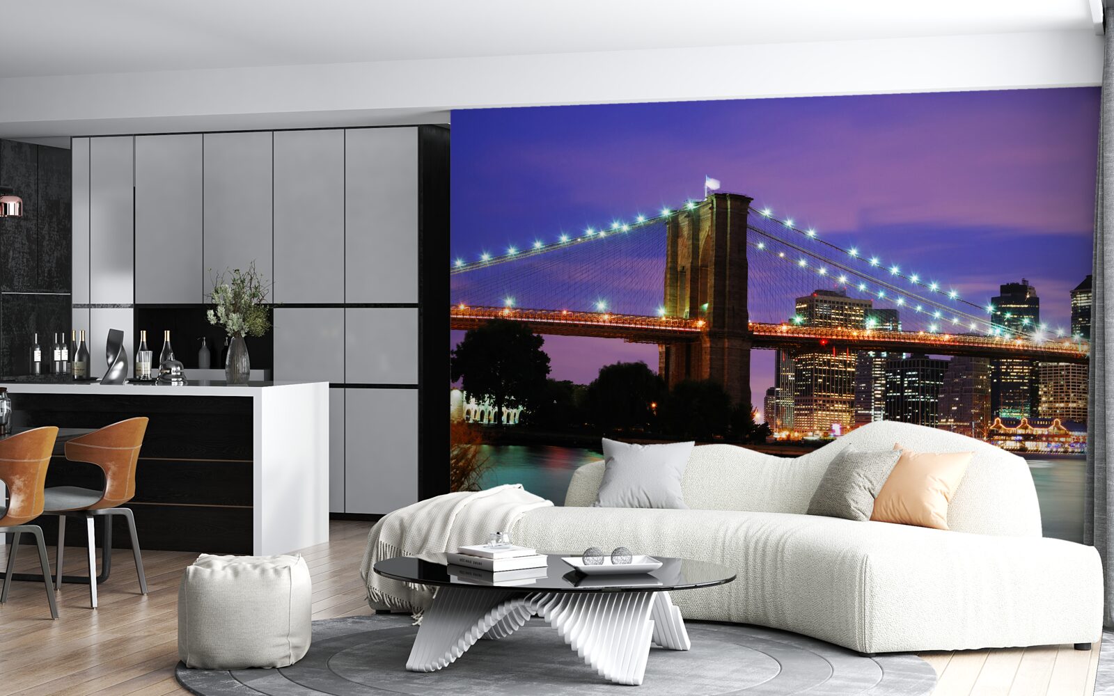 Papier peint le pont de brooklyn illuminé la nuit