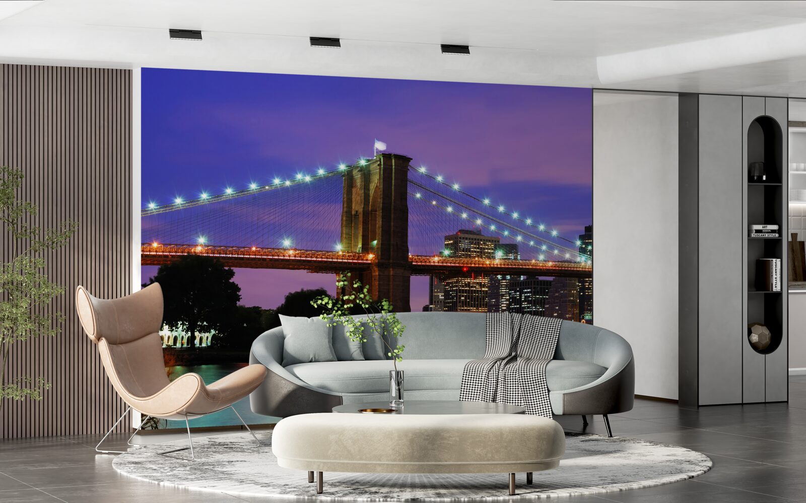 Papier peint le pont de brooklyn illuminé la nuit