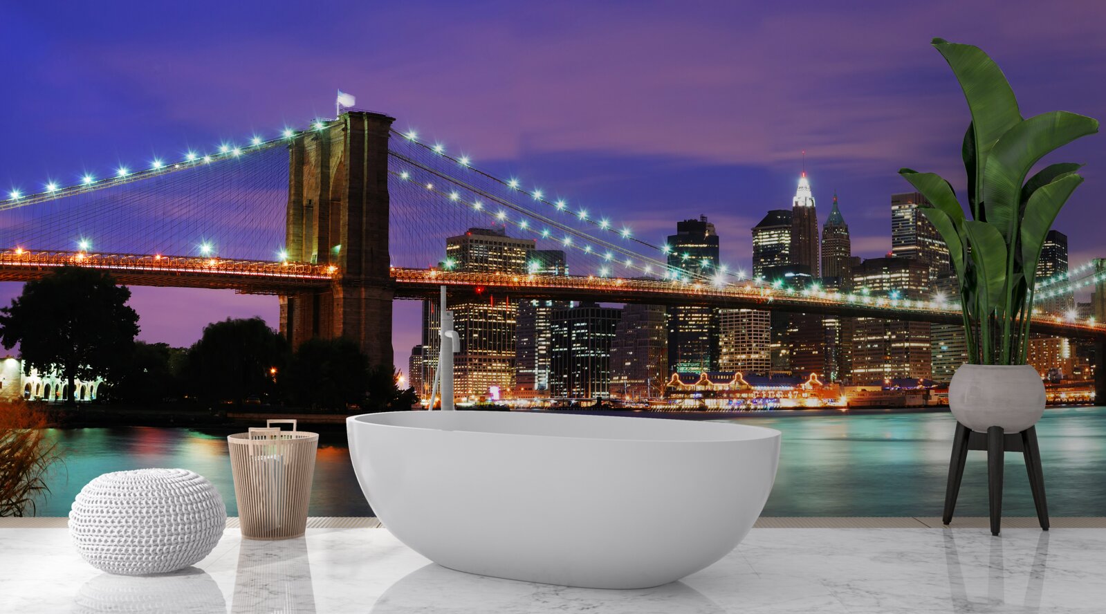 Papier peint le pont de brooklyn illuminé la nuit