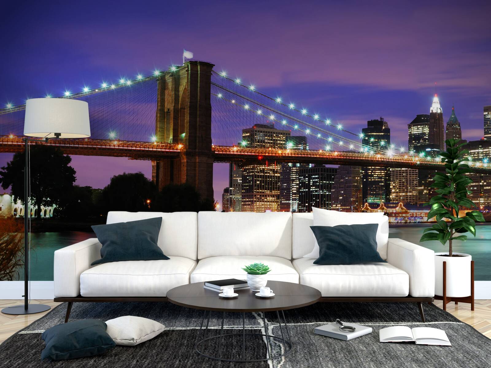 Papier peint le pont de brooklyn illuminé la nuit