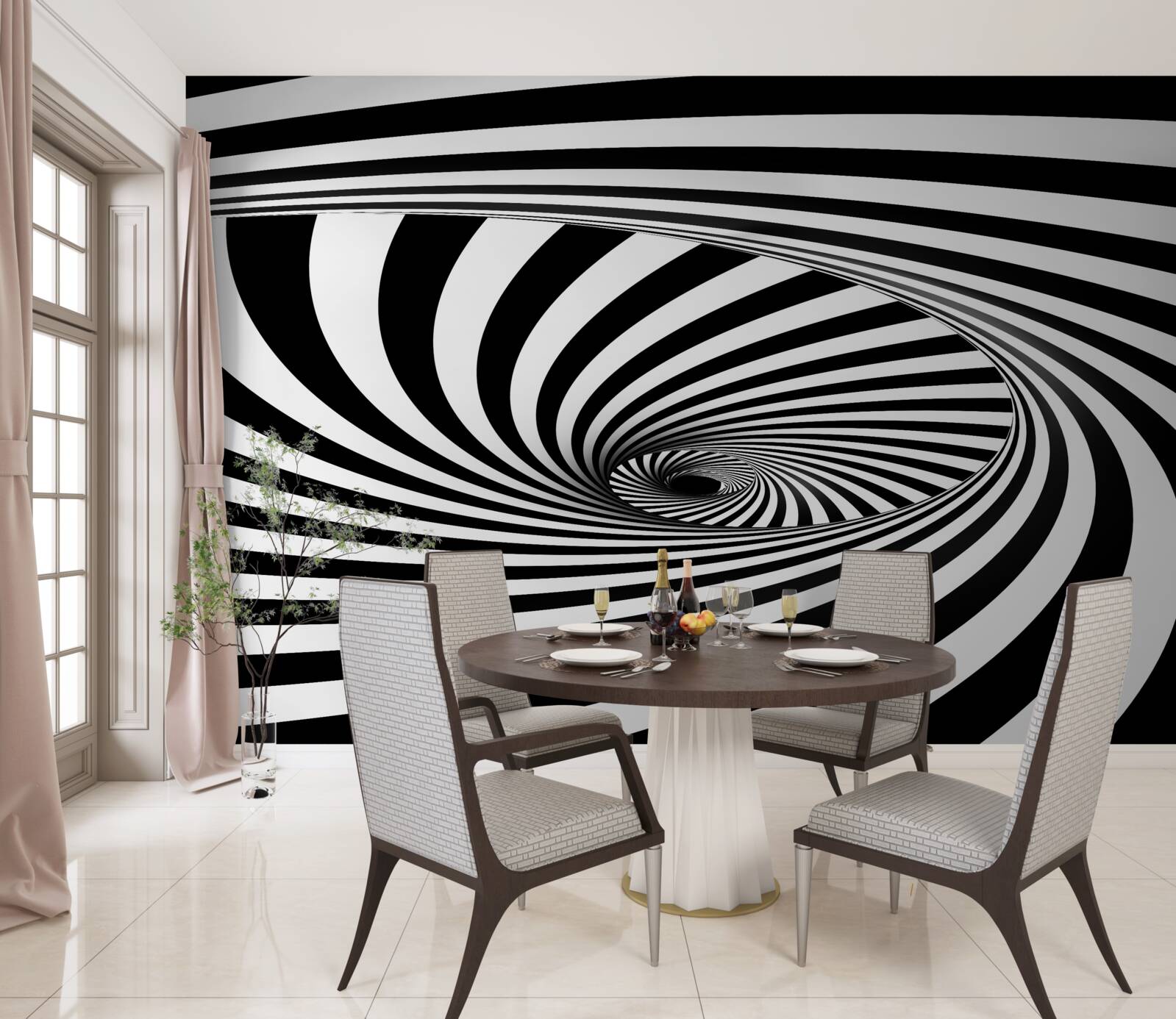 Papier peint Le vortex absorbe des bandes blanches et noires