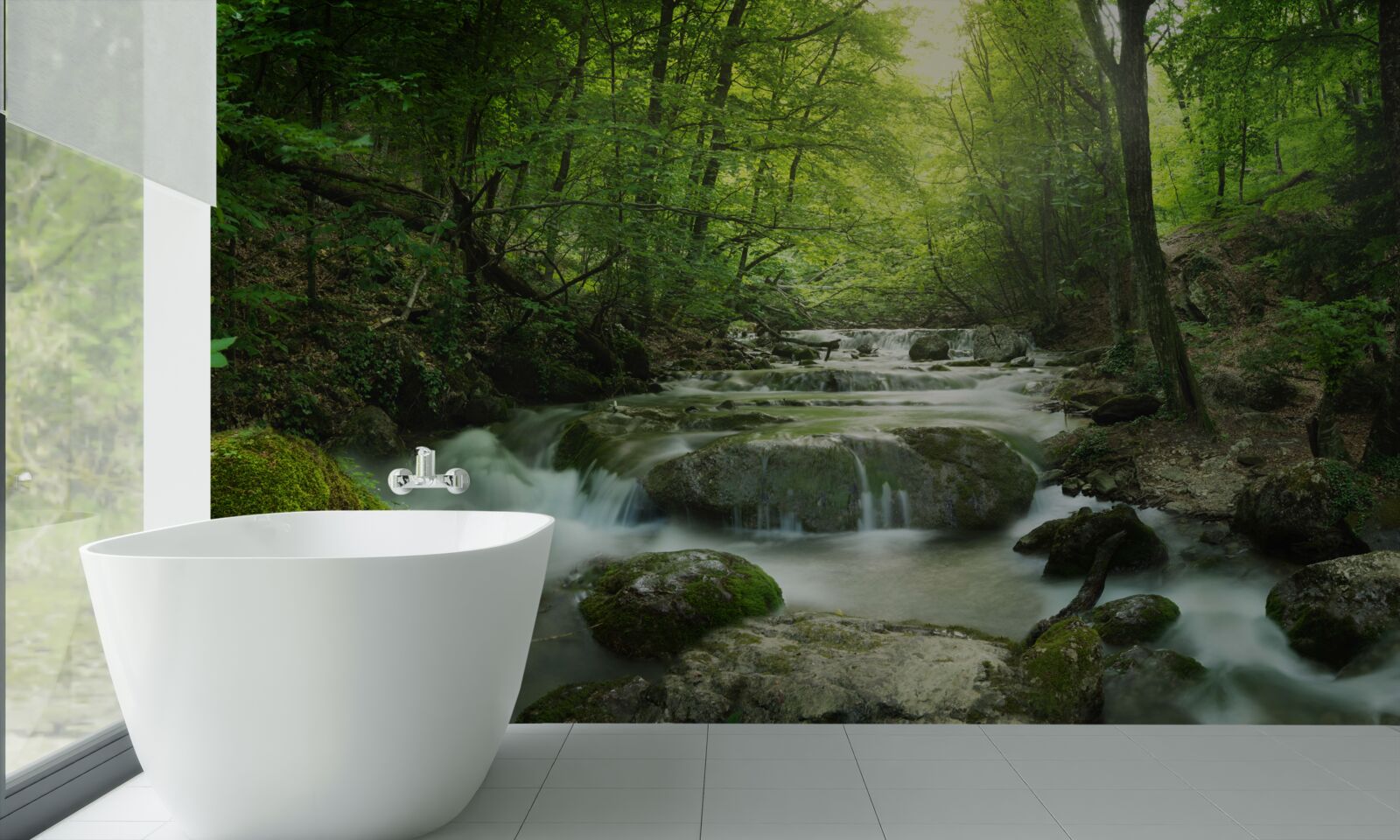 Papier peint une chute d'eau dans les profondeurs vertes de la forêt fait couler ses eaux tranquillement