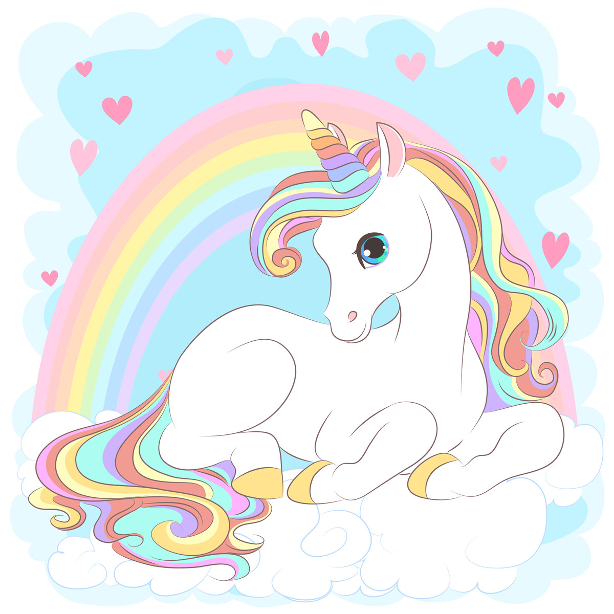 Papier peint licorne sur fond d'arc-en-ciel