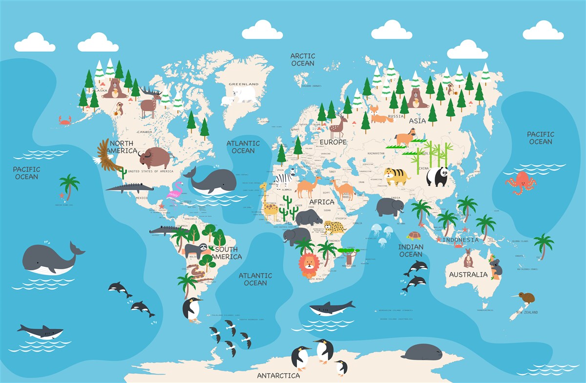 Papier peint image du monde sur fond bleu