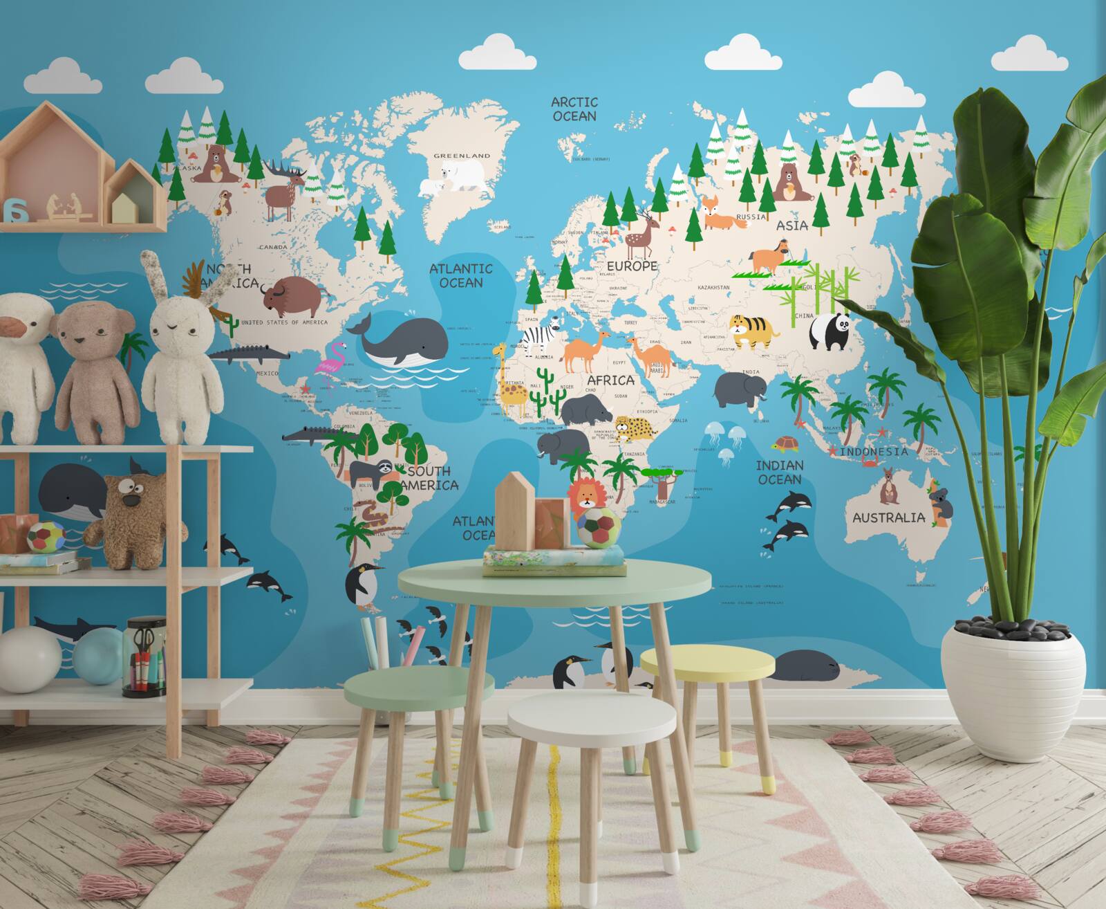Papier peint image du monde sur fond bleu