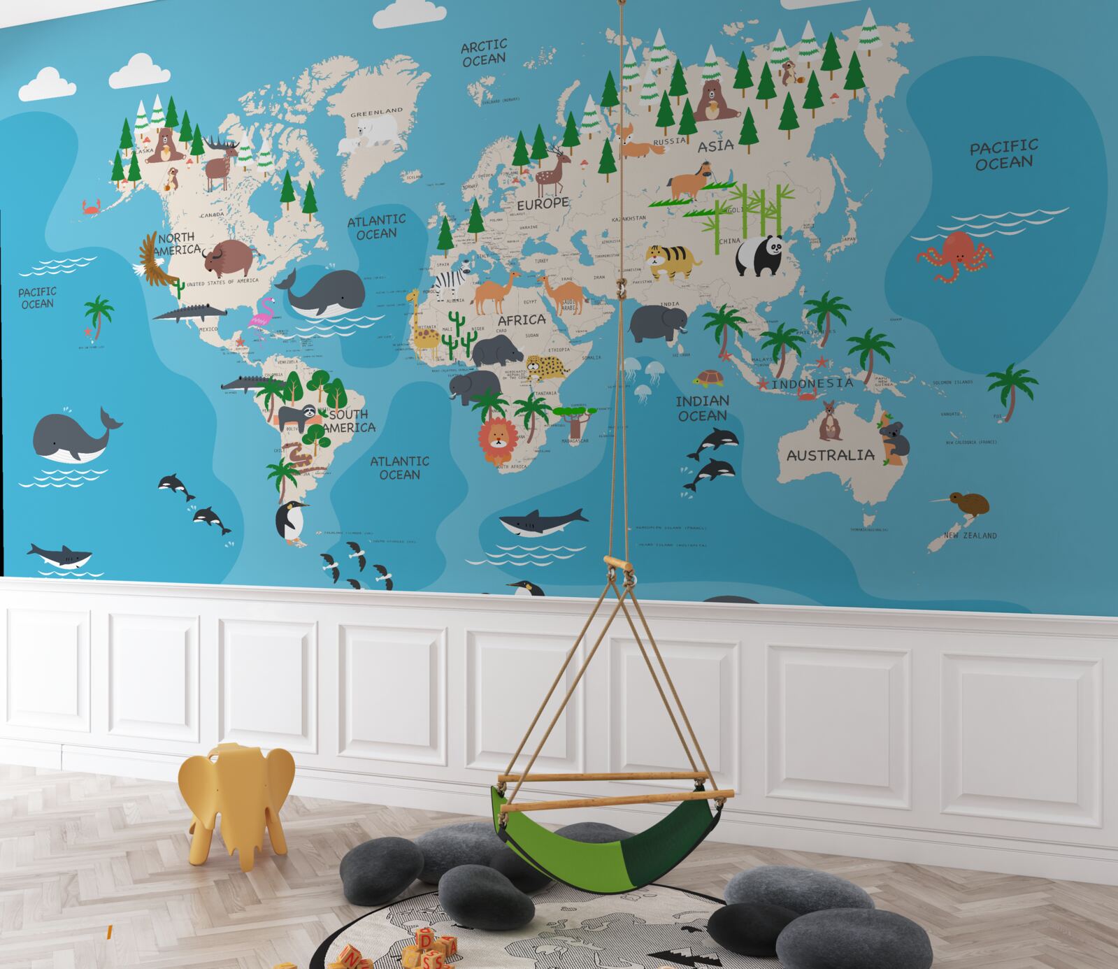 Papier peint image du monde sur fond bleu