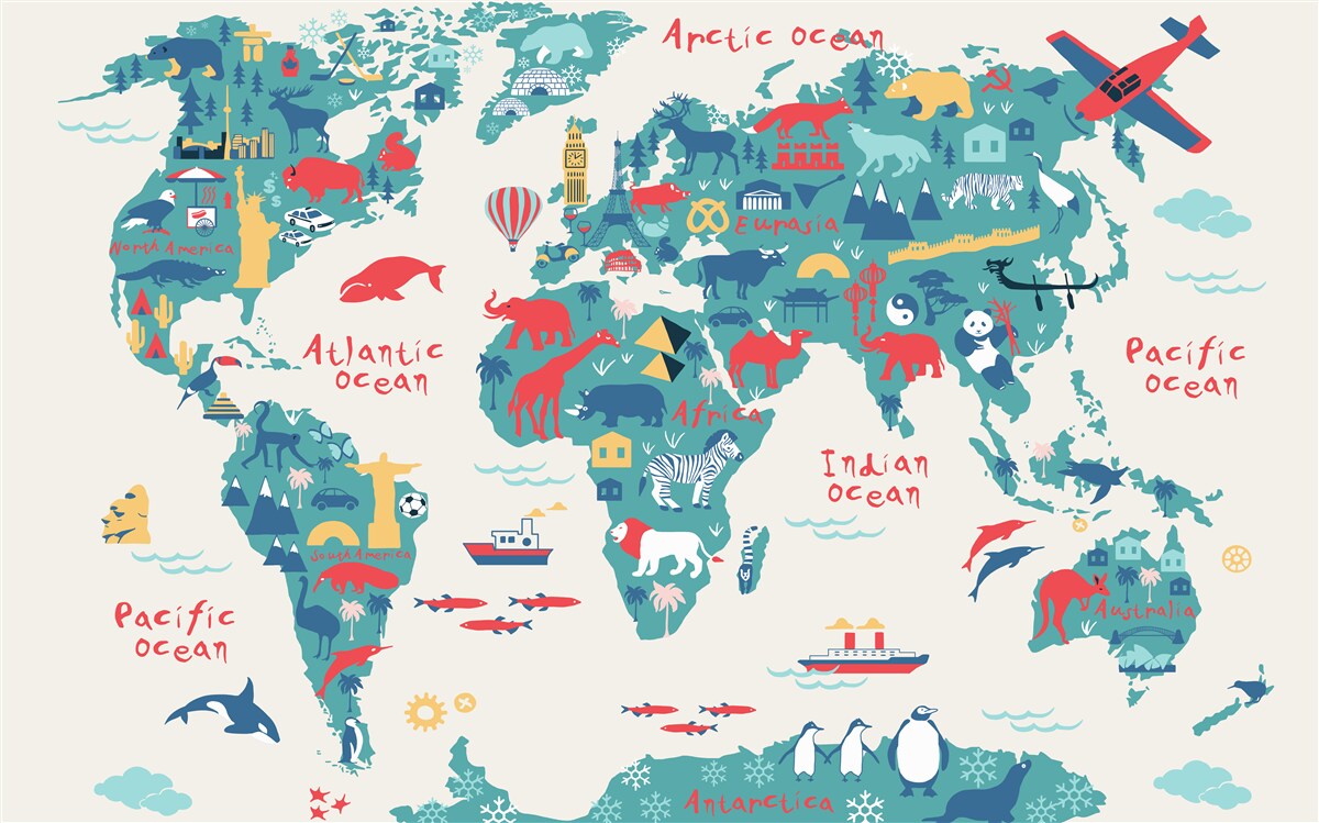 Papier peint une carte du monde aux couleurs vives