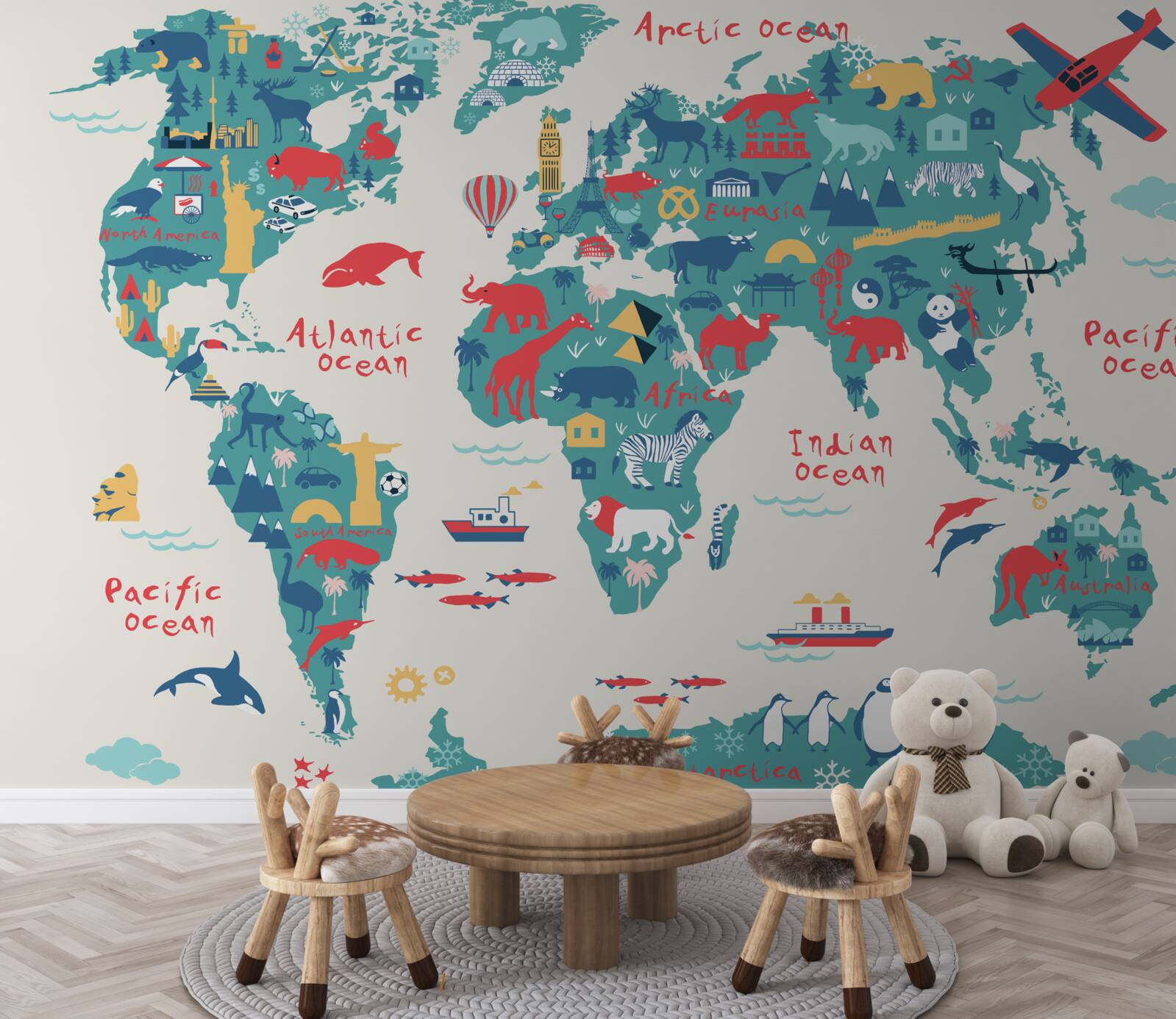 Papier peint une carte du monde aux couleurs vives