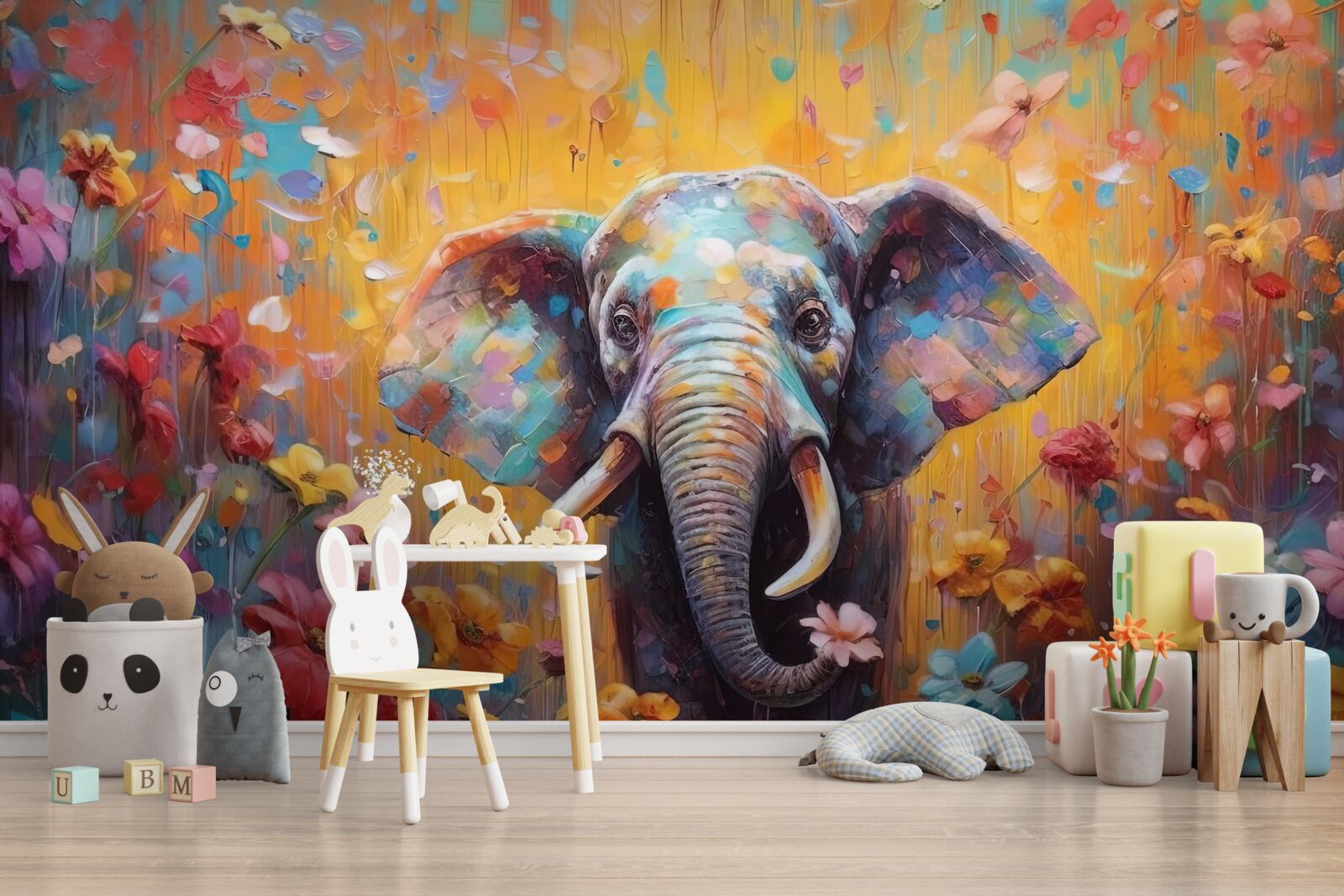 Papier peint éléphant coloré