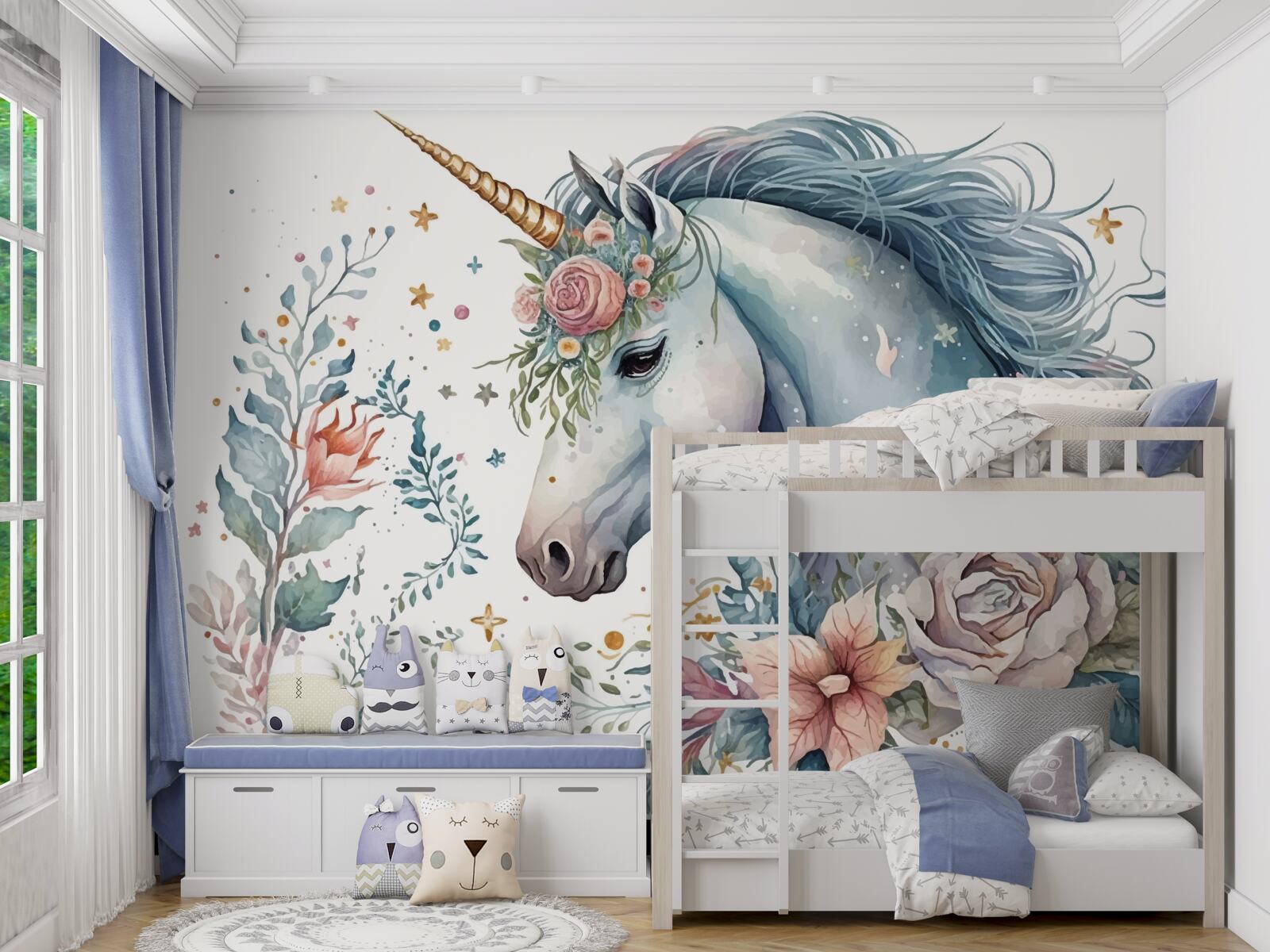 Papier peint licorne florale