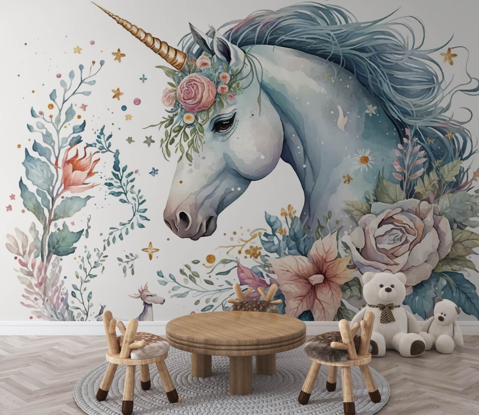 Papier peint licorne florale