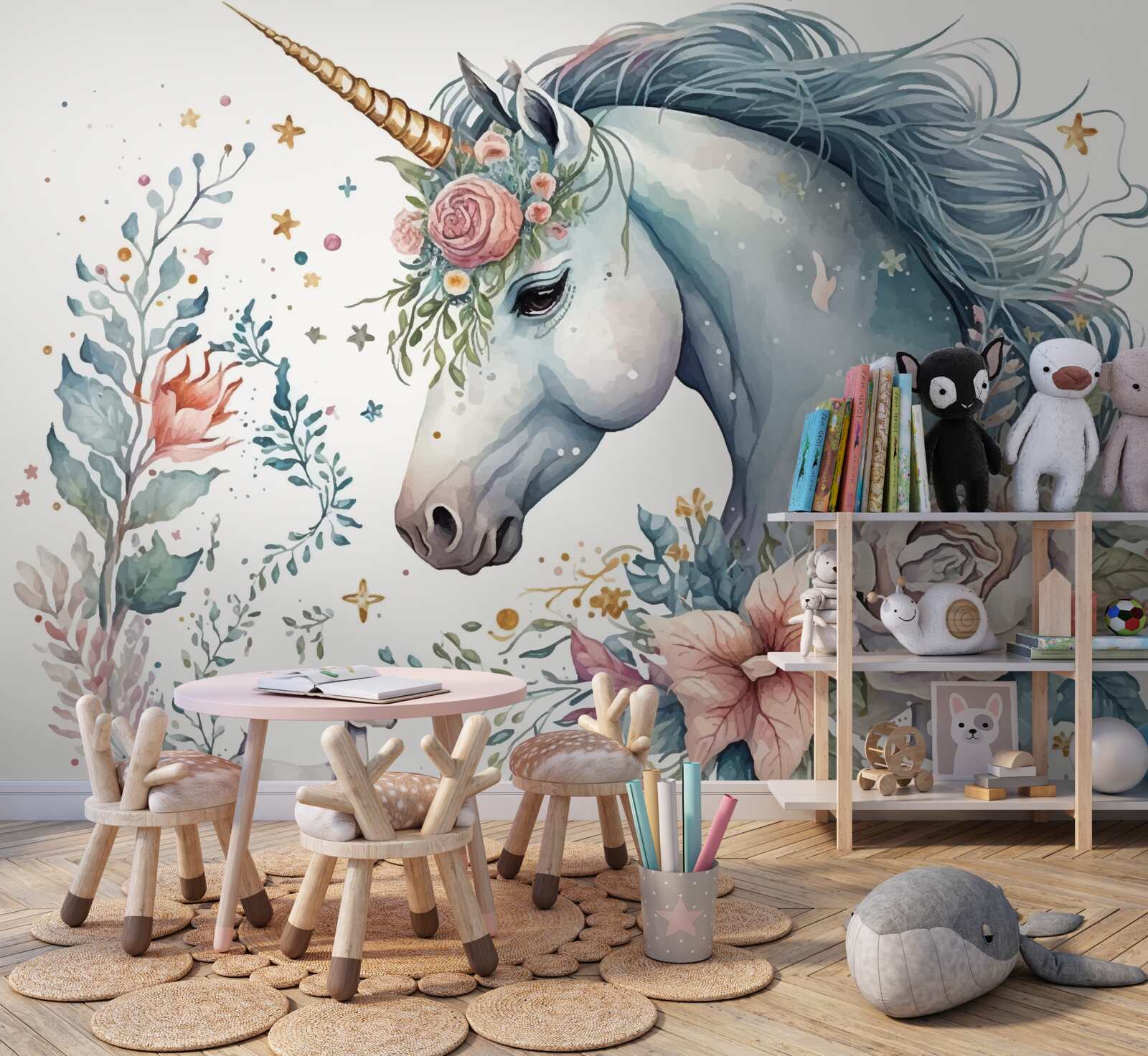Papier peint licorne florale