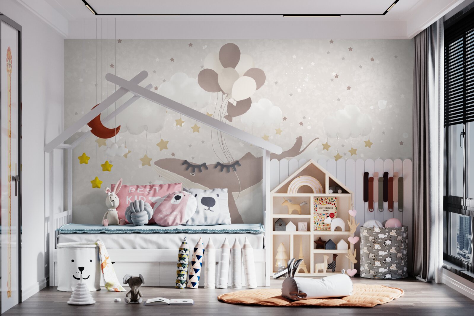 Papier peint Le cachalot flotte sur des ballons