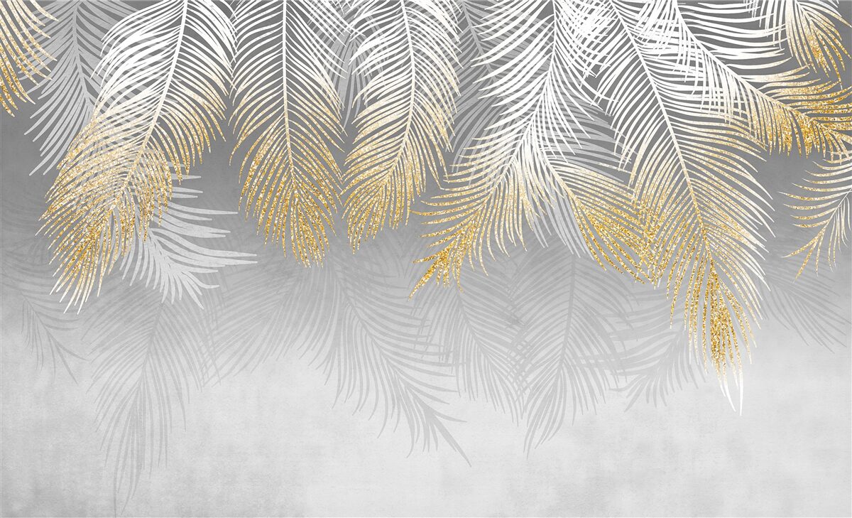 Papier peint fougère d'or blanc