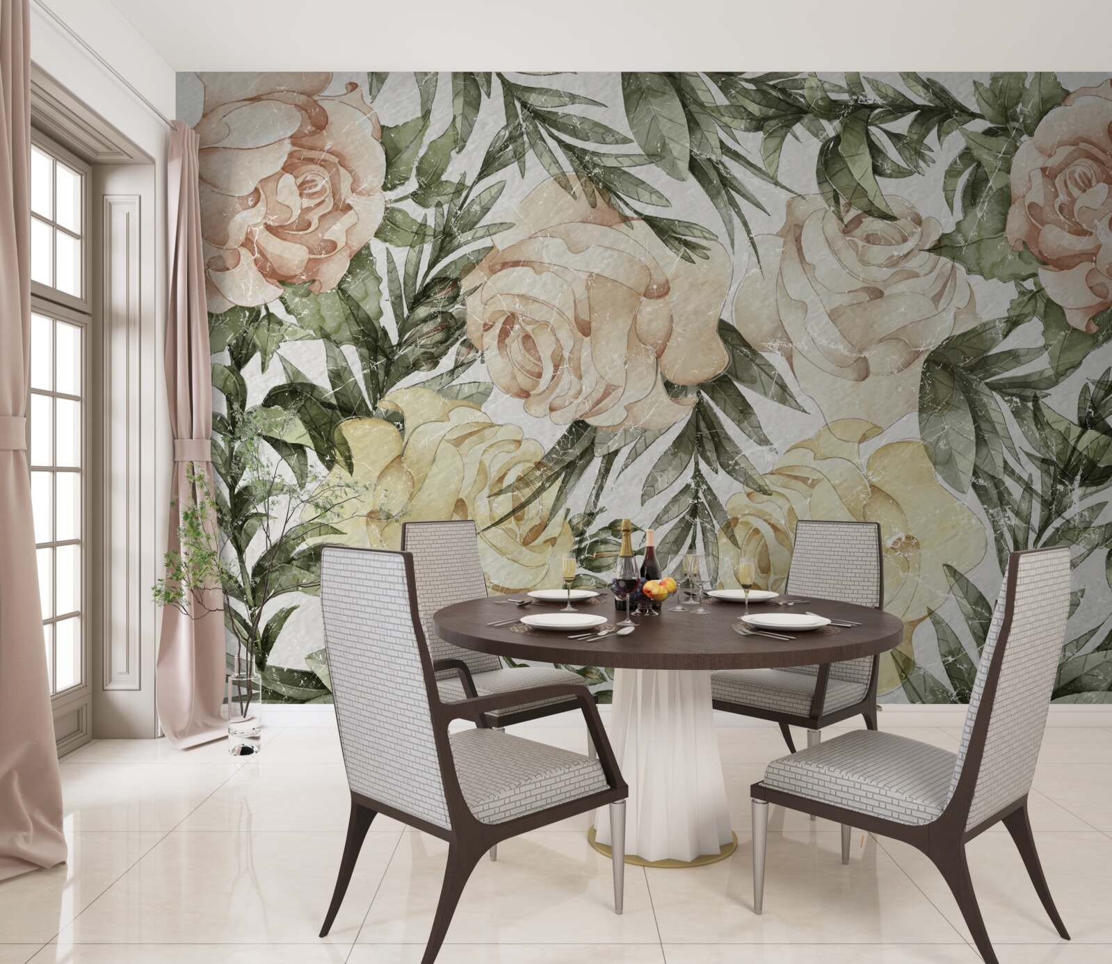 Papier peint roses de couleur vive