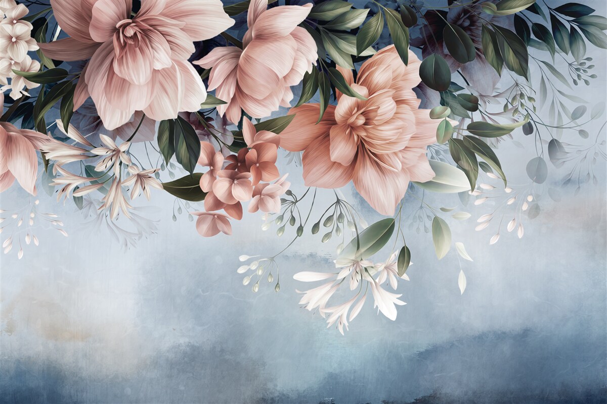 Papier peint fleurs roses automne
