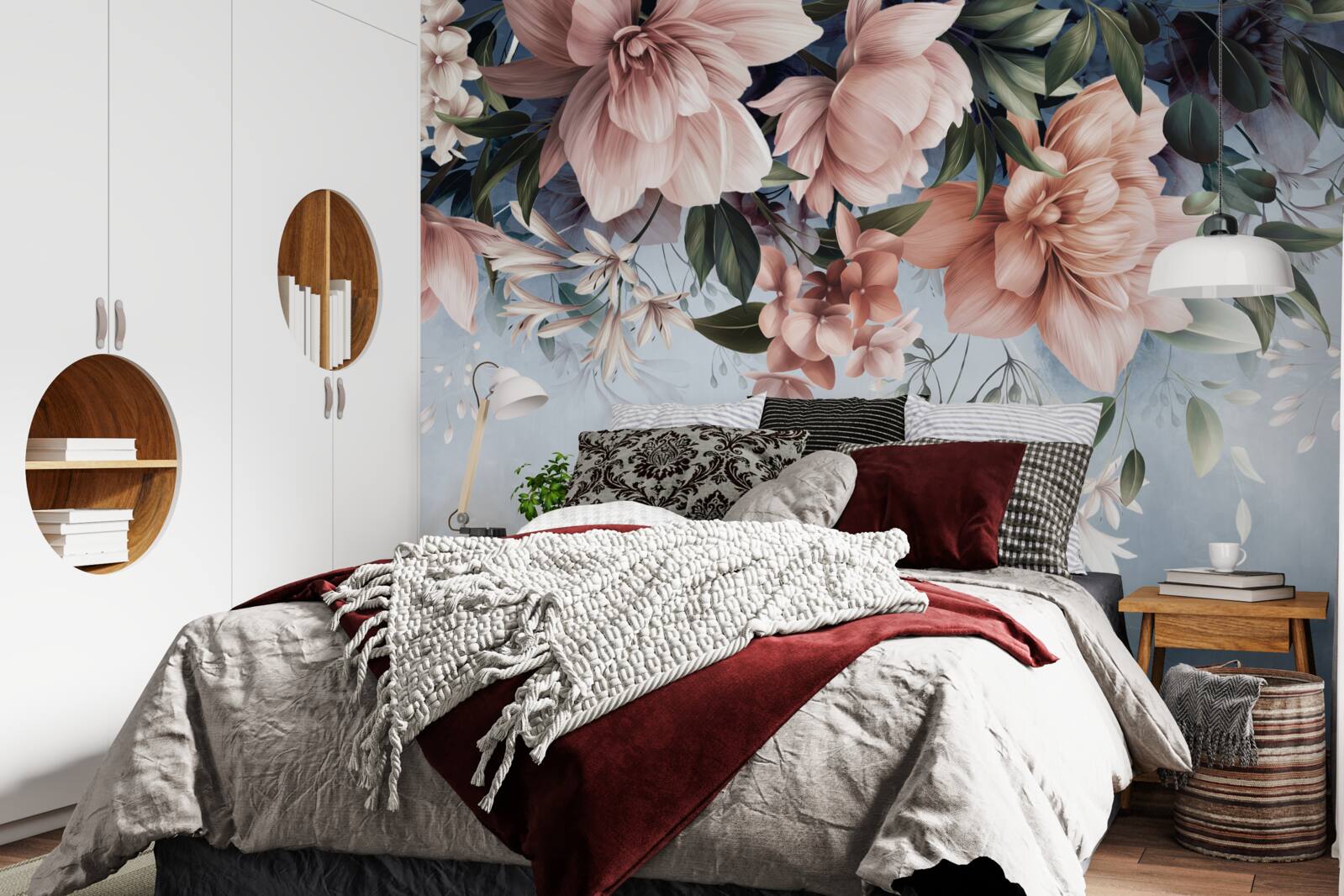 Papier peint fleurs roses automne