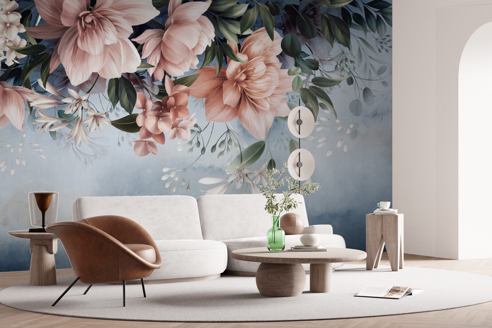 Papier peint fleurs roses automne