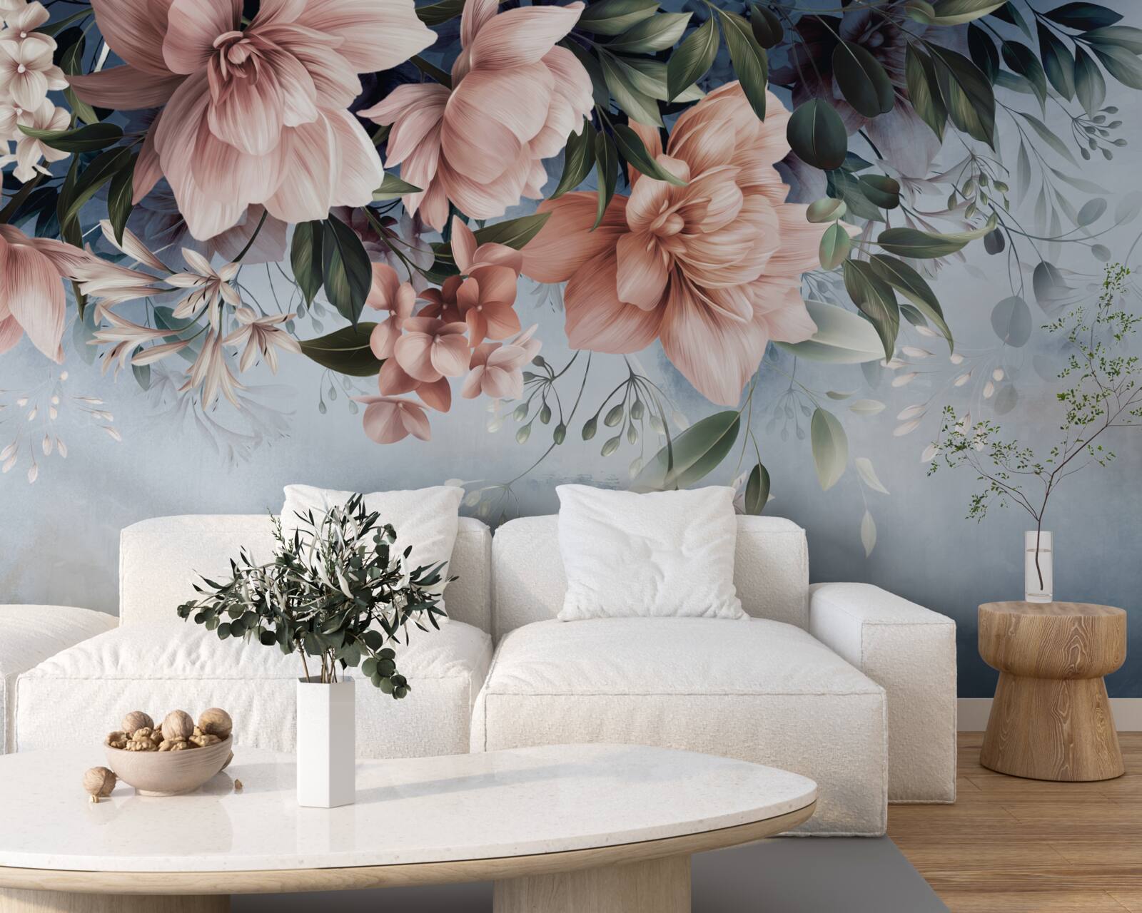 Papier peint fleurs roses automne