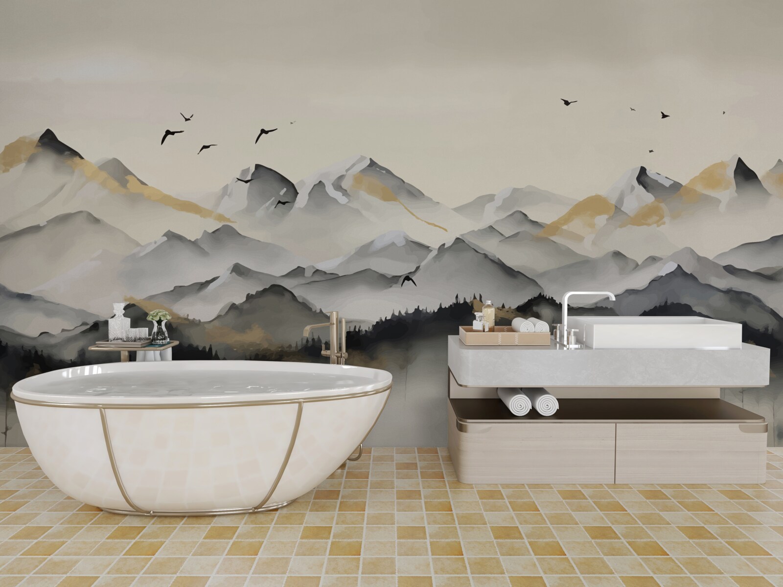 Papier peint montagnes brumeuses