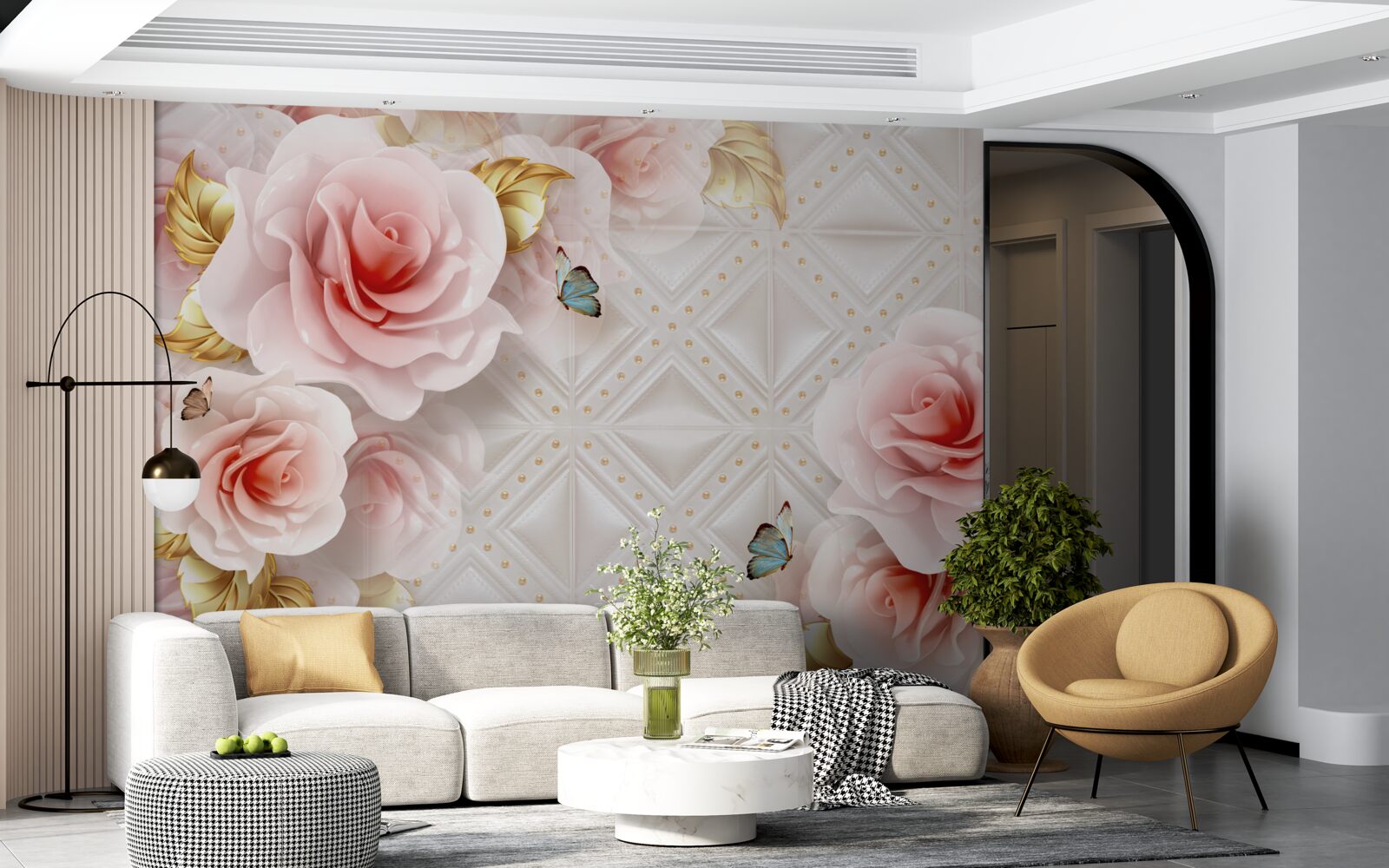 Papier peint une rose rose vif révèle ses bourgeons luxuriants