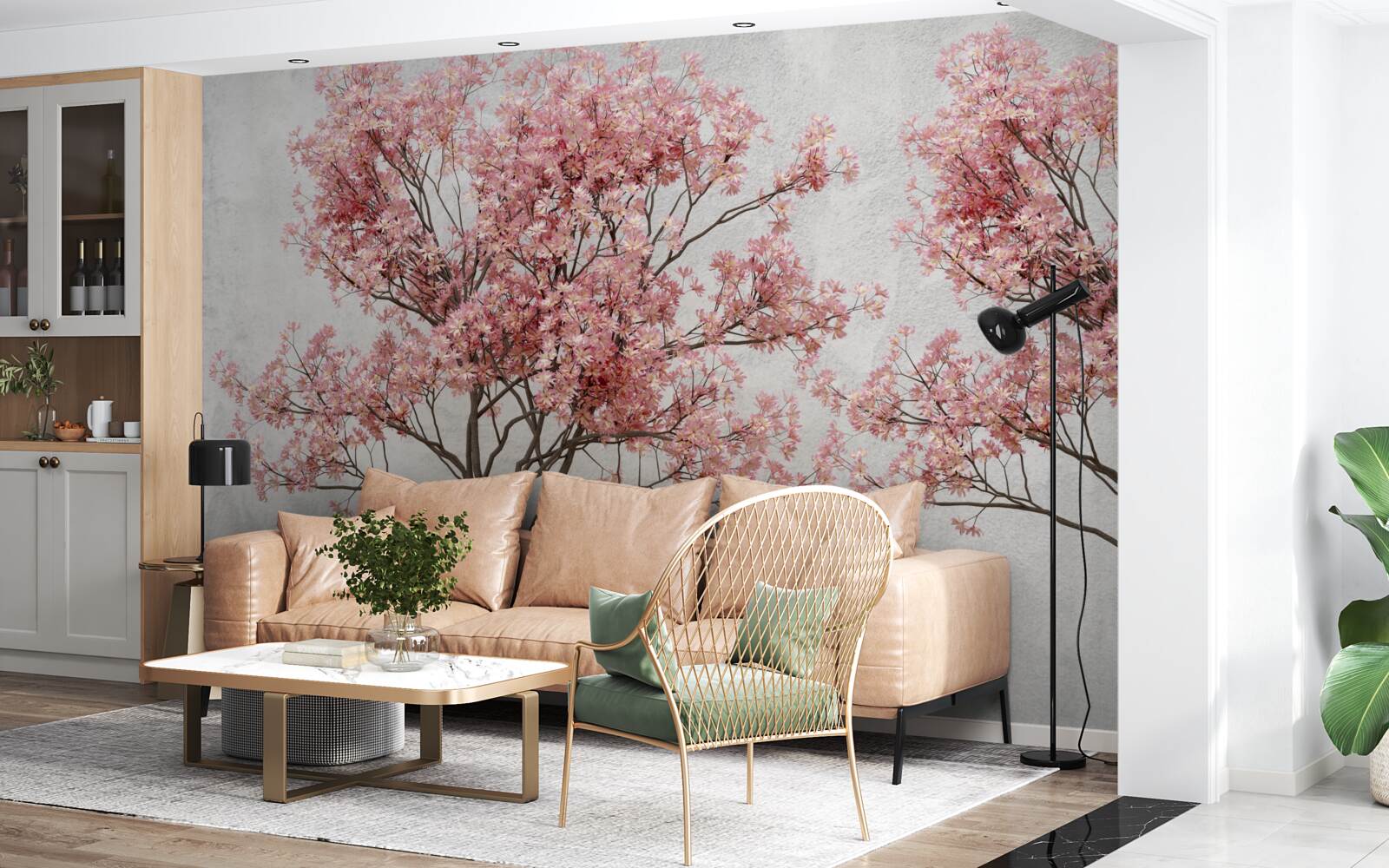 Papier peint la brume matinale entoure les fleurs roses de sakura