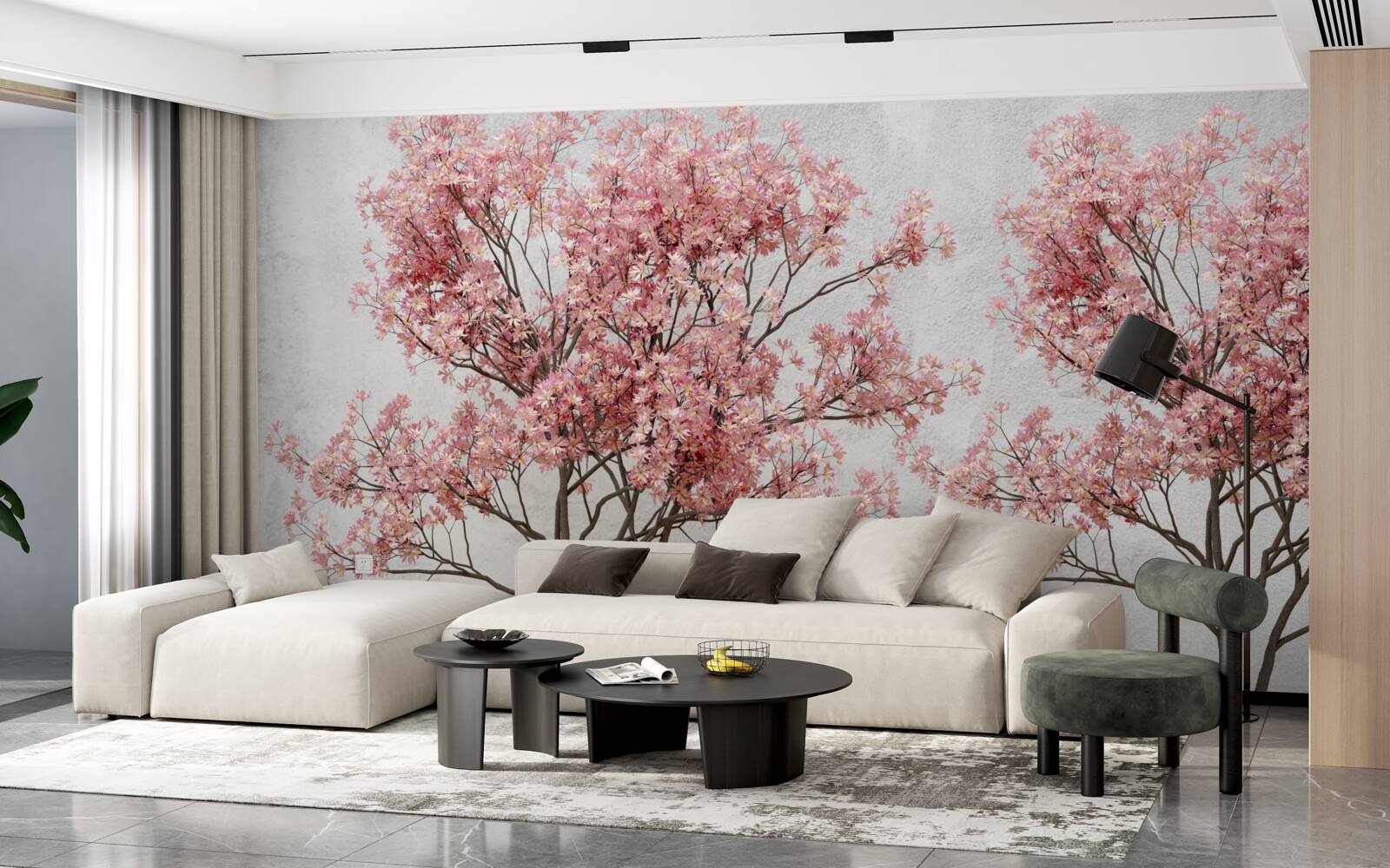 Papier peint la brume matinale entoure les fleurs roses de sakura