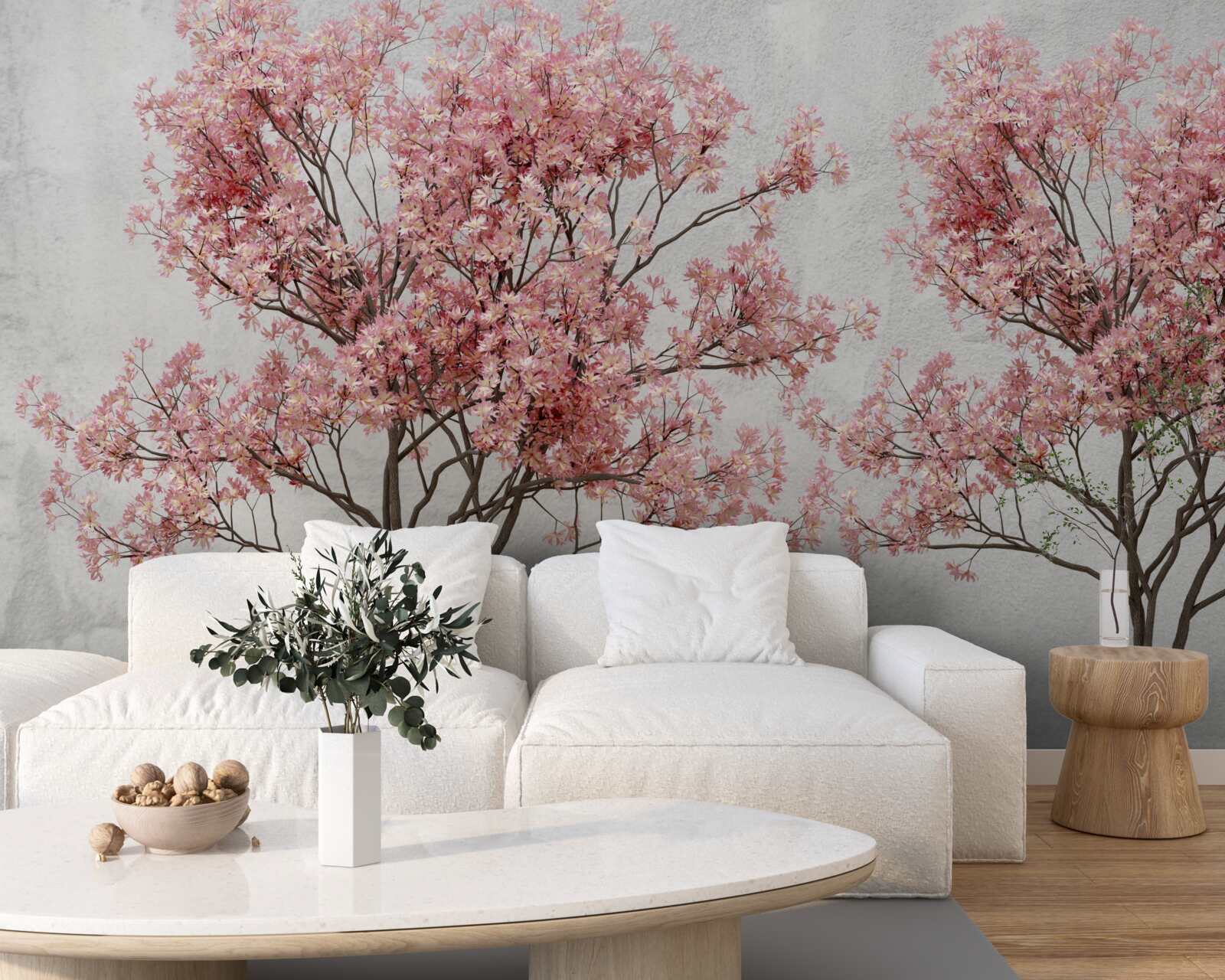 Papier peint la brume matinale entoure les fleurs roses de sakura