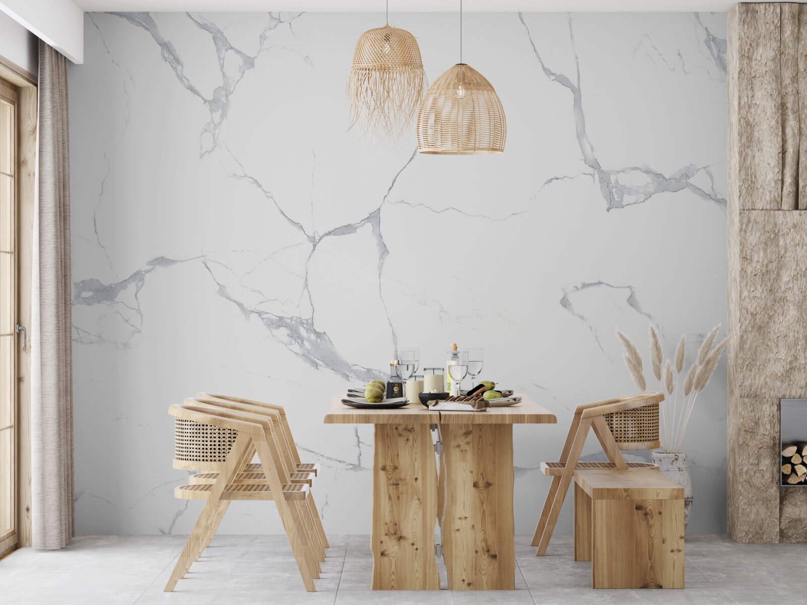 Papier peint carreaux de porcelaine blanche
