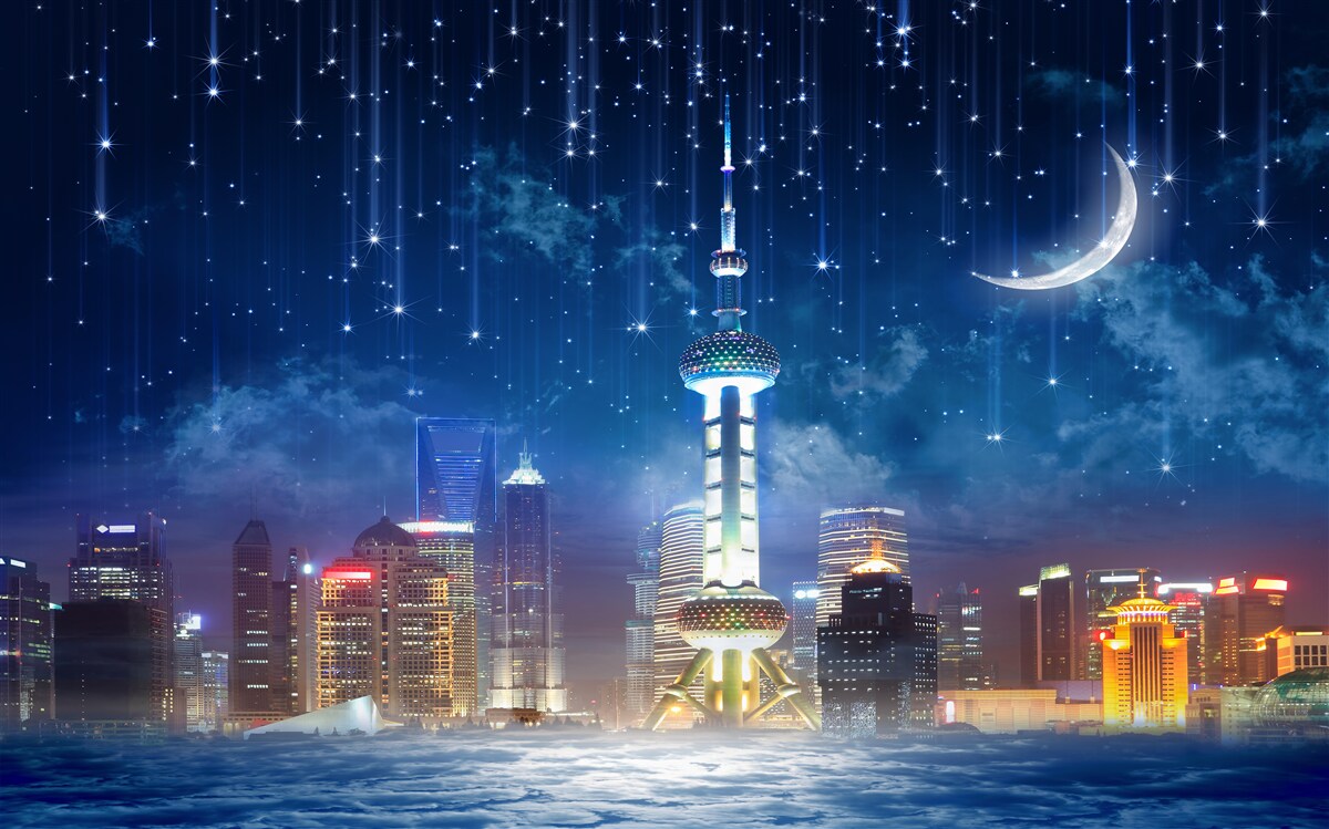 Papier peint shanghai la nuit pendant la saison des pluies