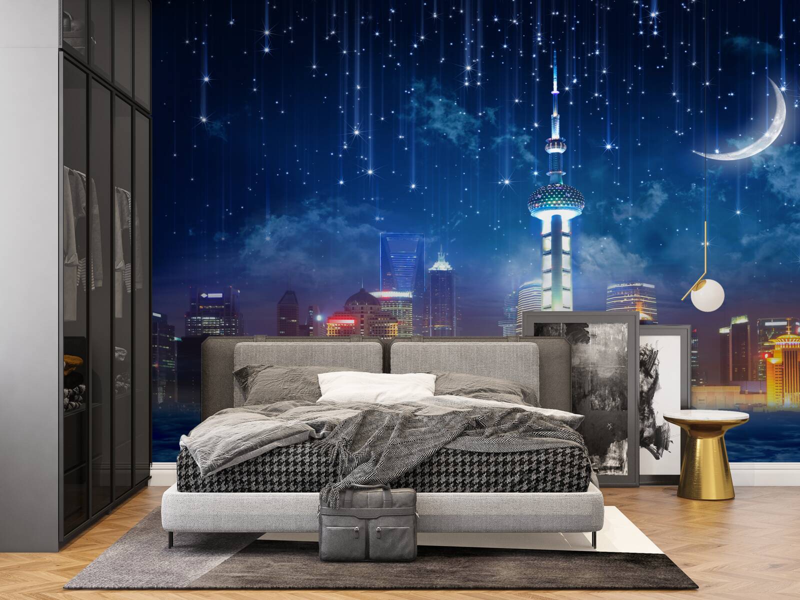 Papier peint shanghai la nuit pendant la saison des pluies