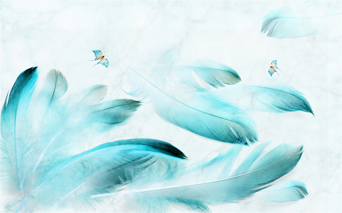 Papier peint les plumes bleues s'envolent avec le vent