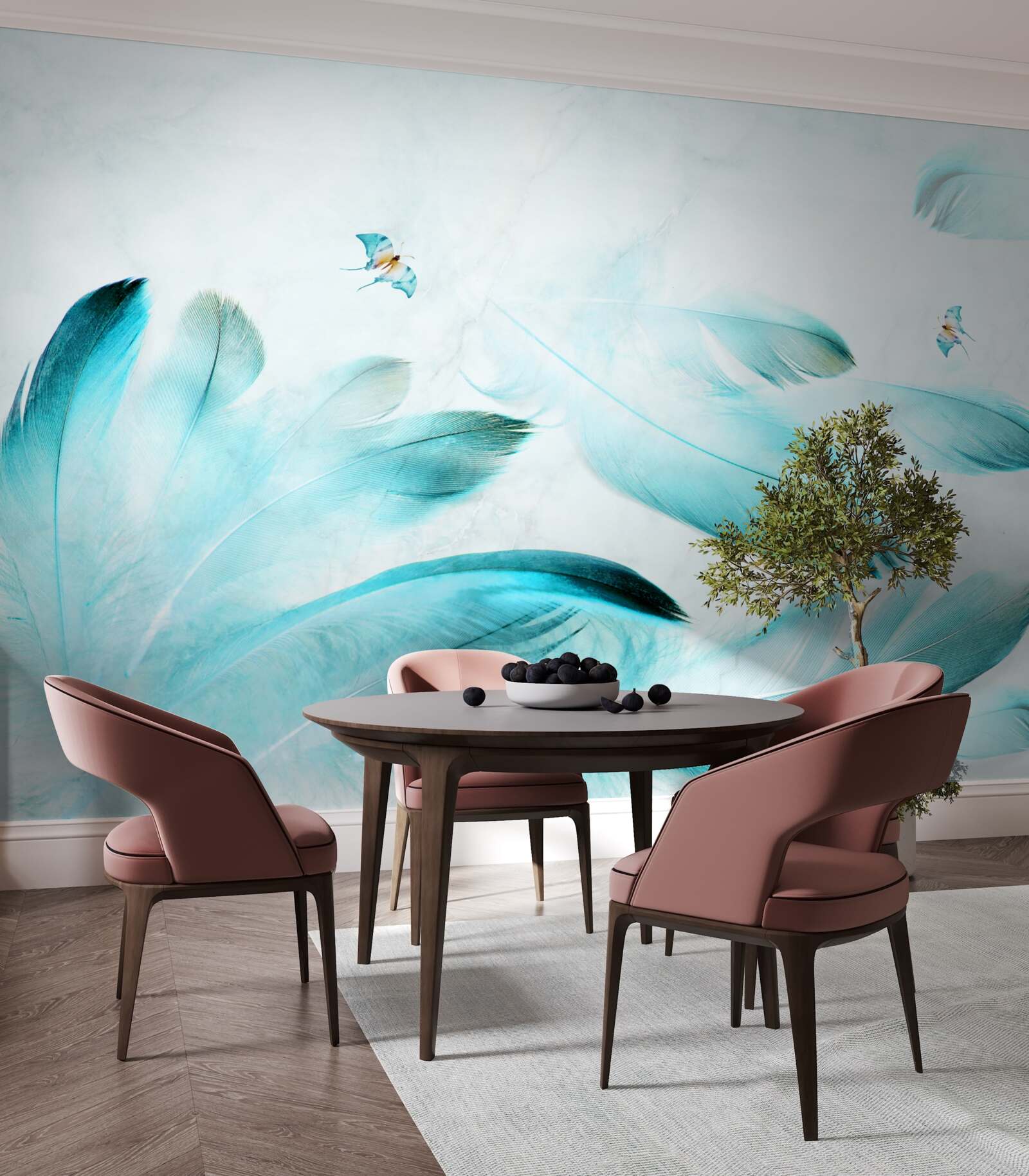 Papier peint les plumes bleues s'envolent avec le vent