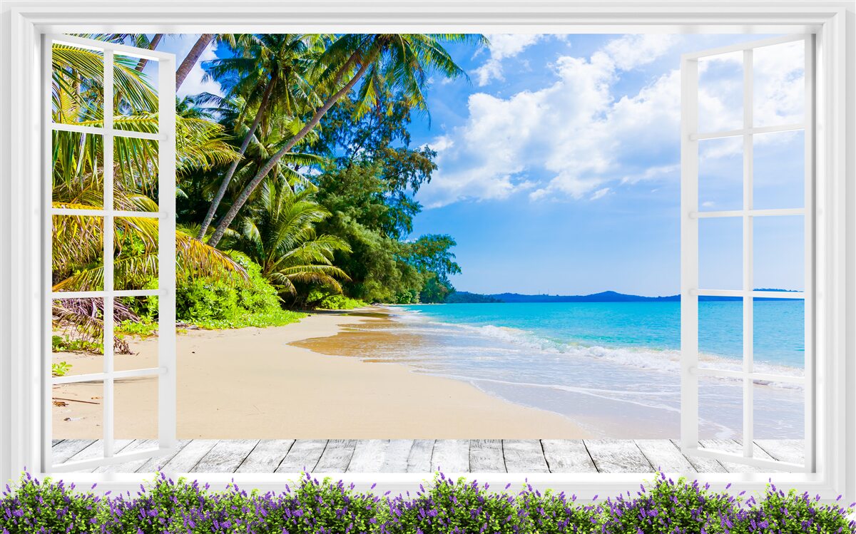 Papier peint une vue panoramique de la plage depuis la fenêtre