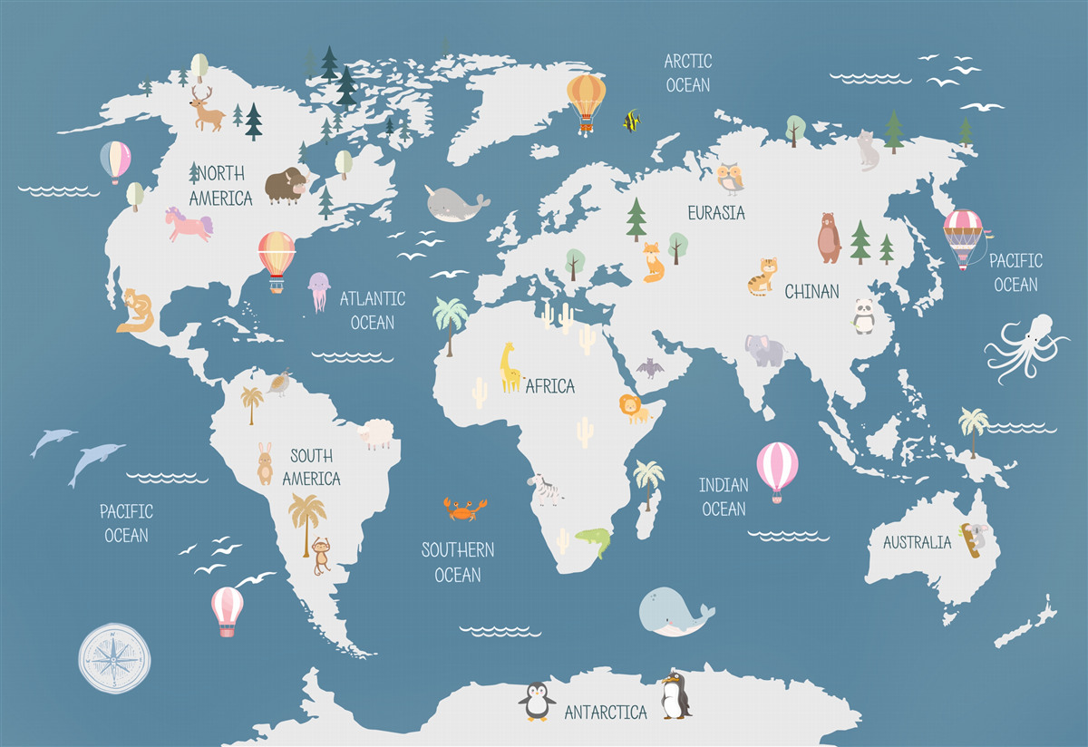 Papier peint carte du monde sur fond bleu foncé