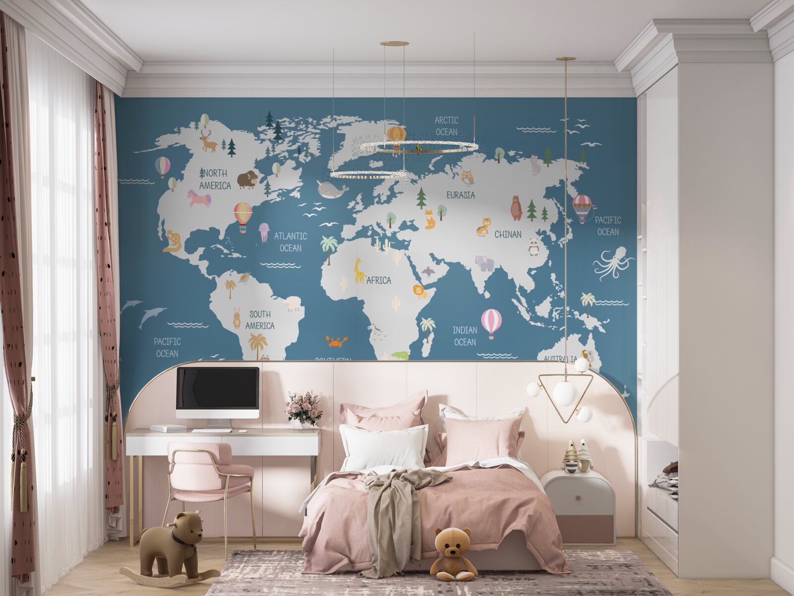 Papier peint carte du monde sur fond bleu foncé