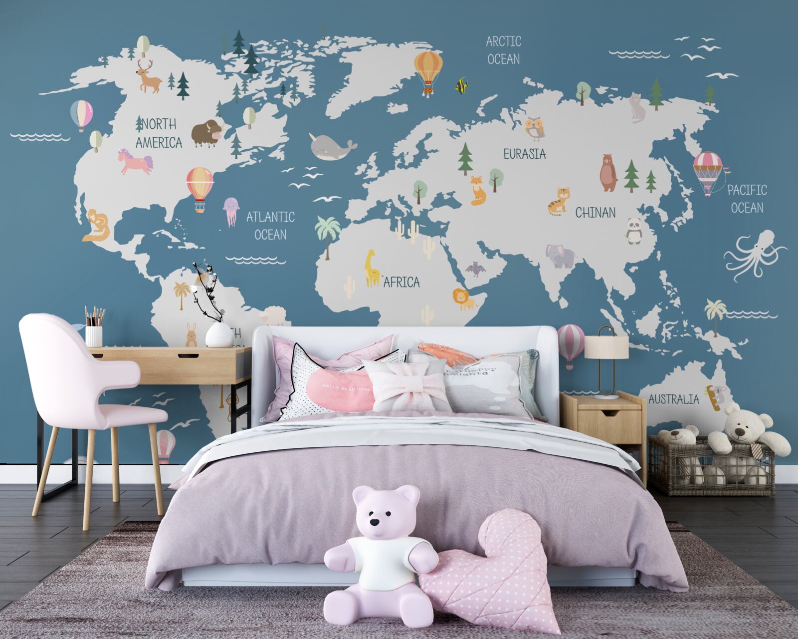 Papier peint carte du monde sur fond bleu foncé