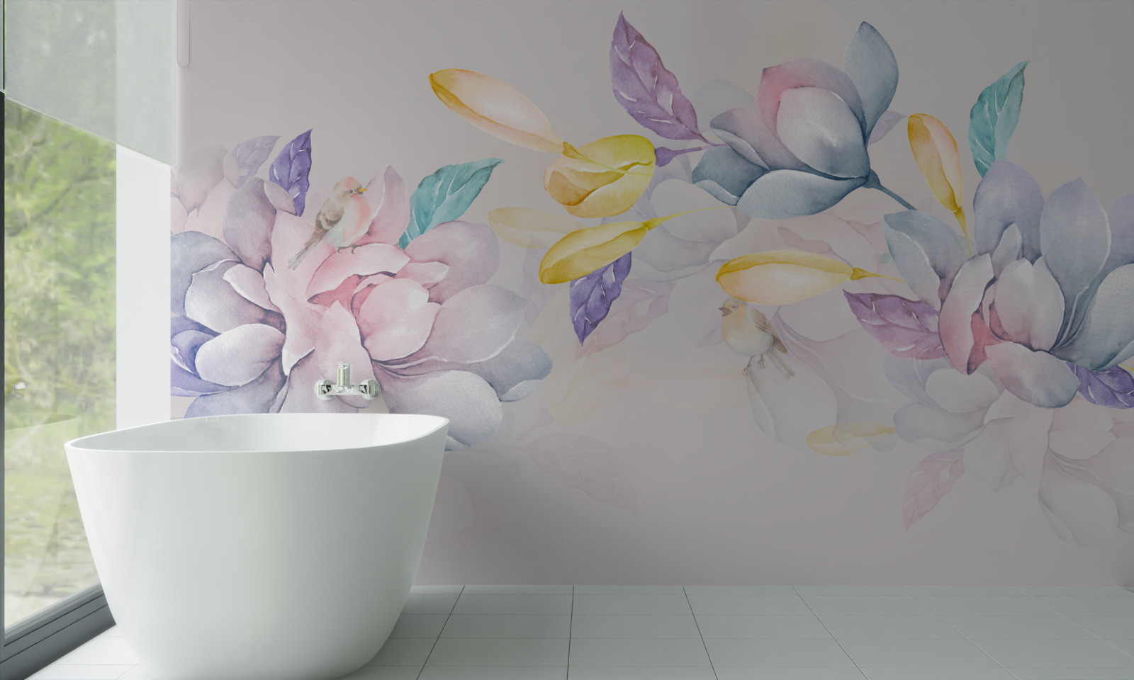 Papier peint branche avec des fleurs rouge vif