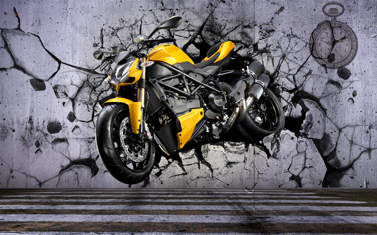 Papier peint Moto jaune sur graffiti