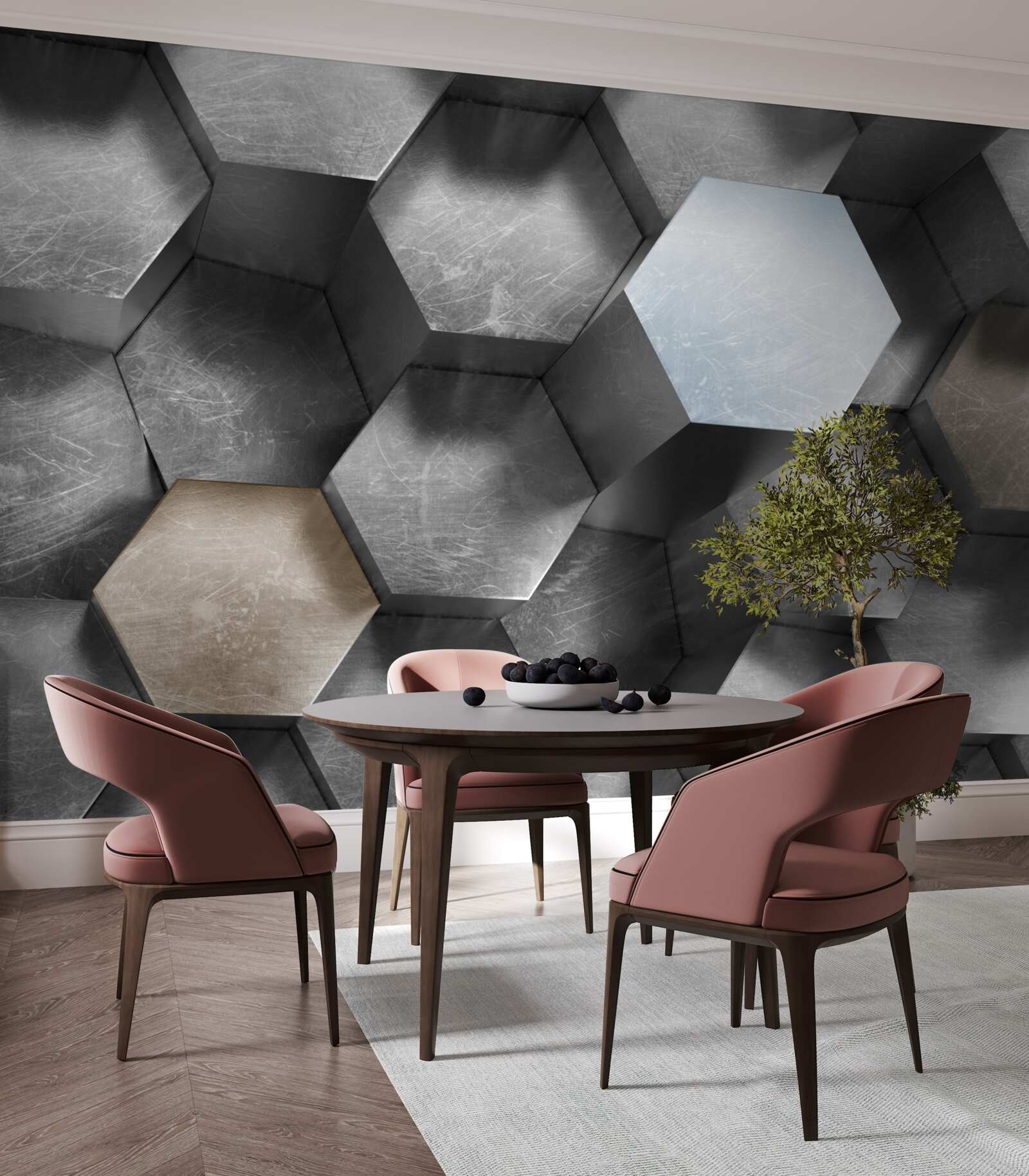 Papier peint cylindres de forme hexagonale qui flottent et sont allongés