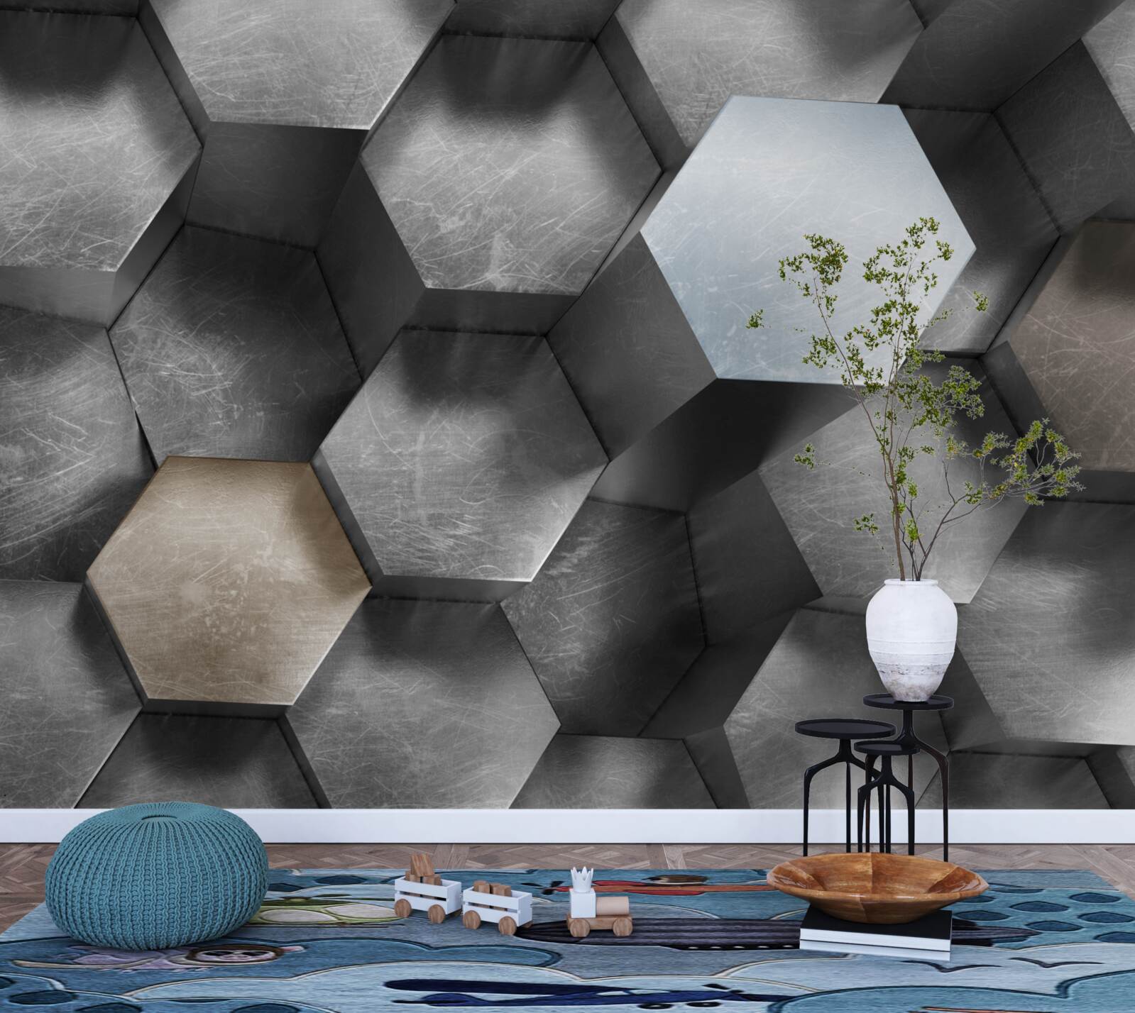 Papier peint cylindres de forme hexagonale qui flottent et sont allongés