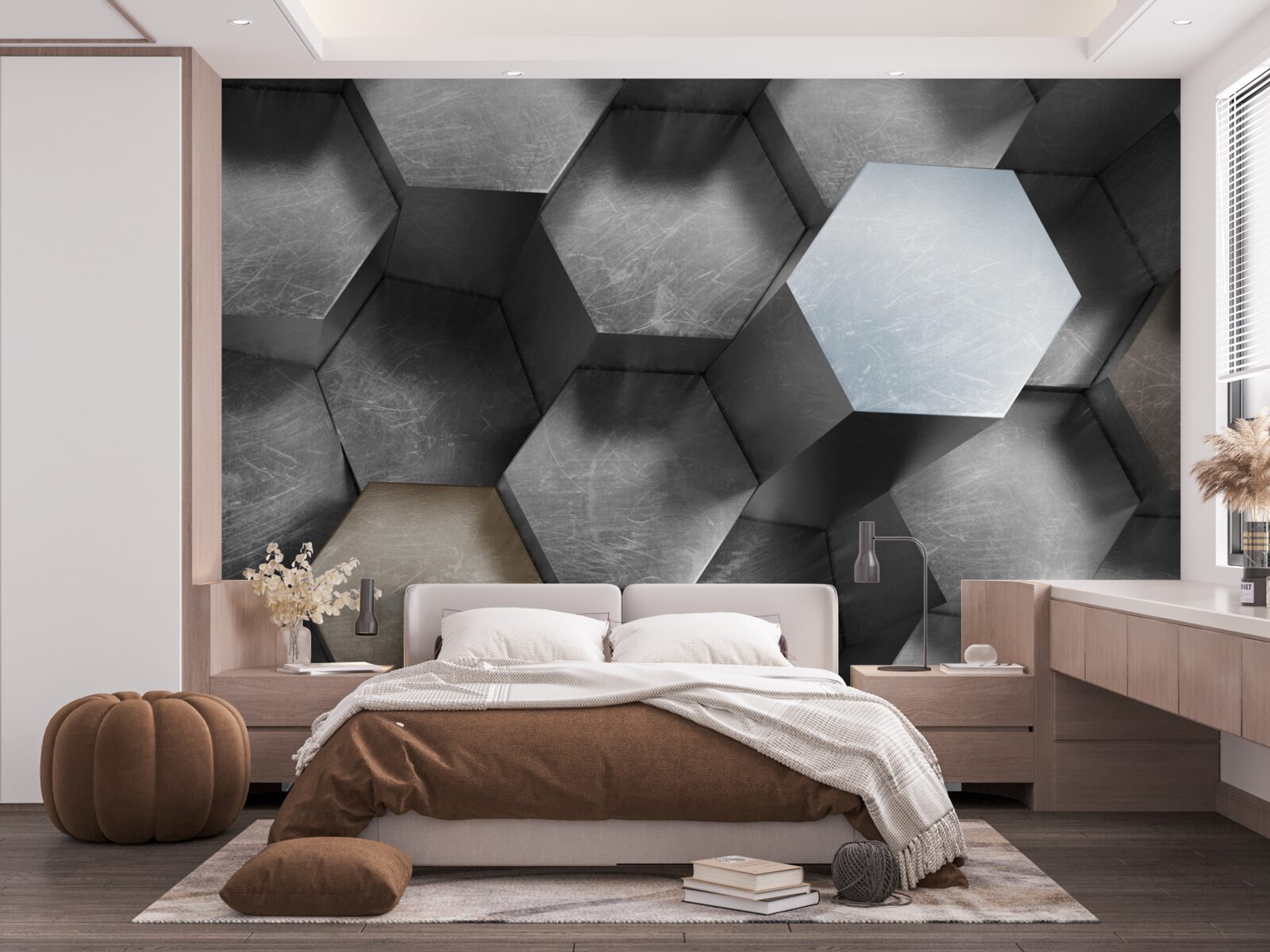 Papier peint cylindres de forme hexagonale qui flottent et sont allongés